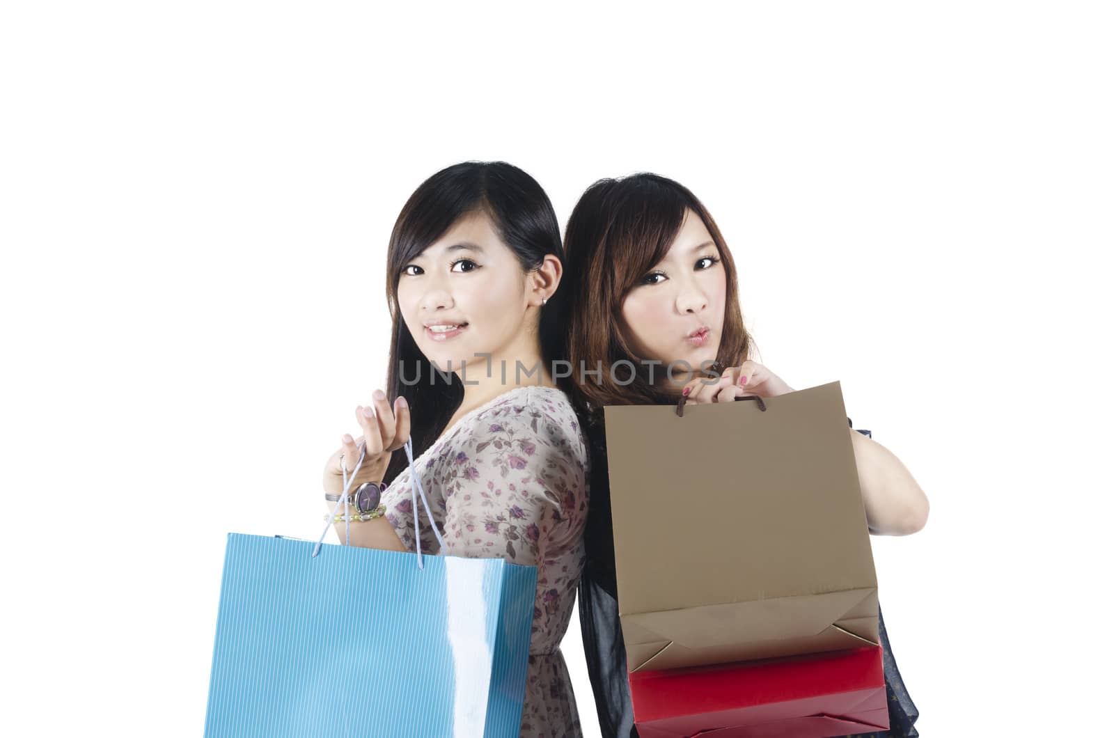 Fashion women shopping on white background