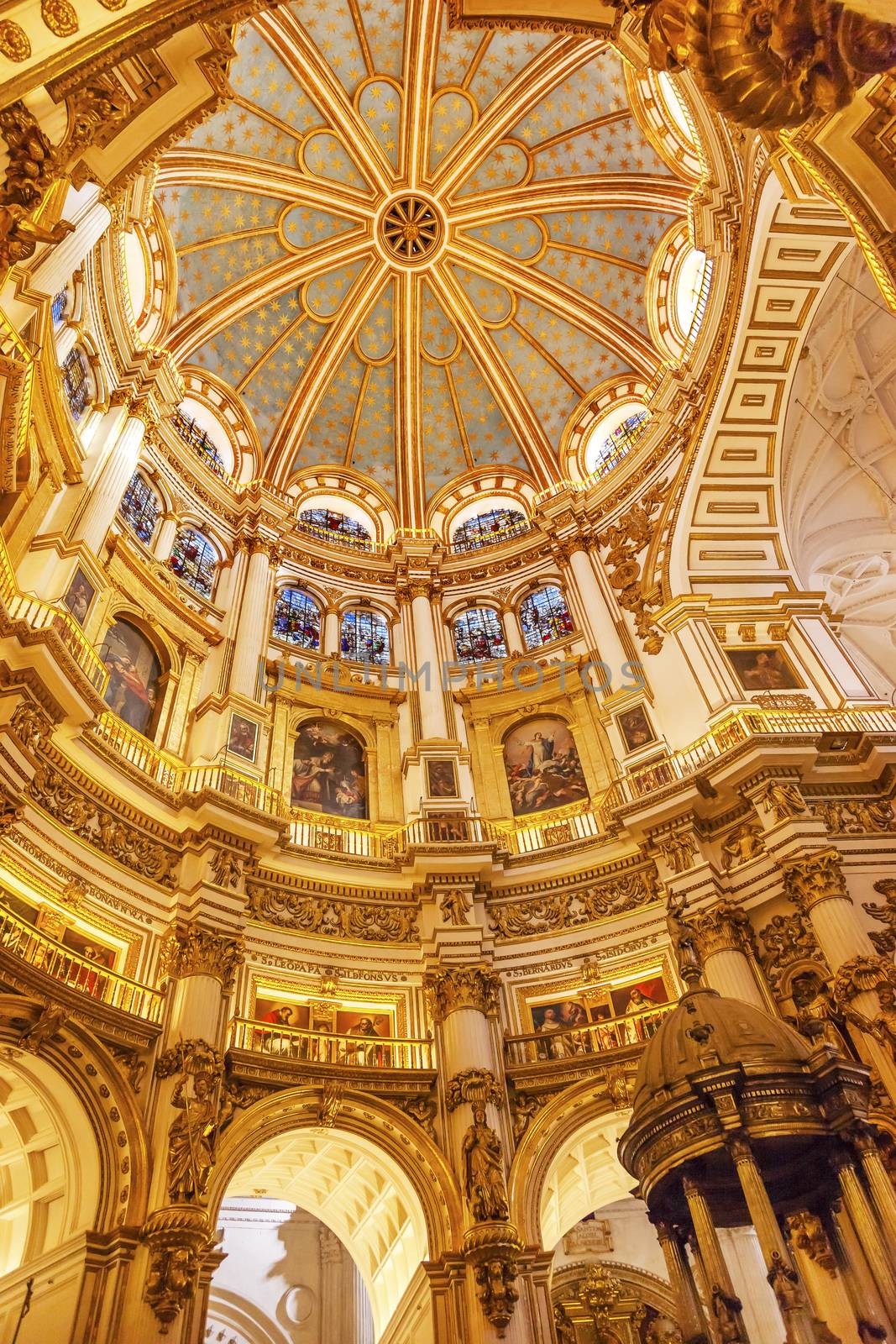 Basilica Dome Stained Glass Cathedral Andalusia Granada Spain by bill_perry