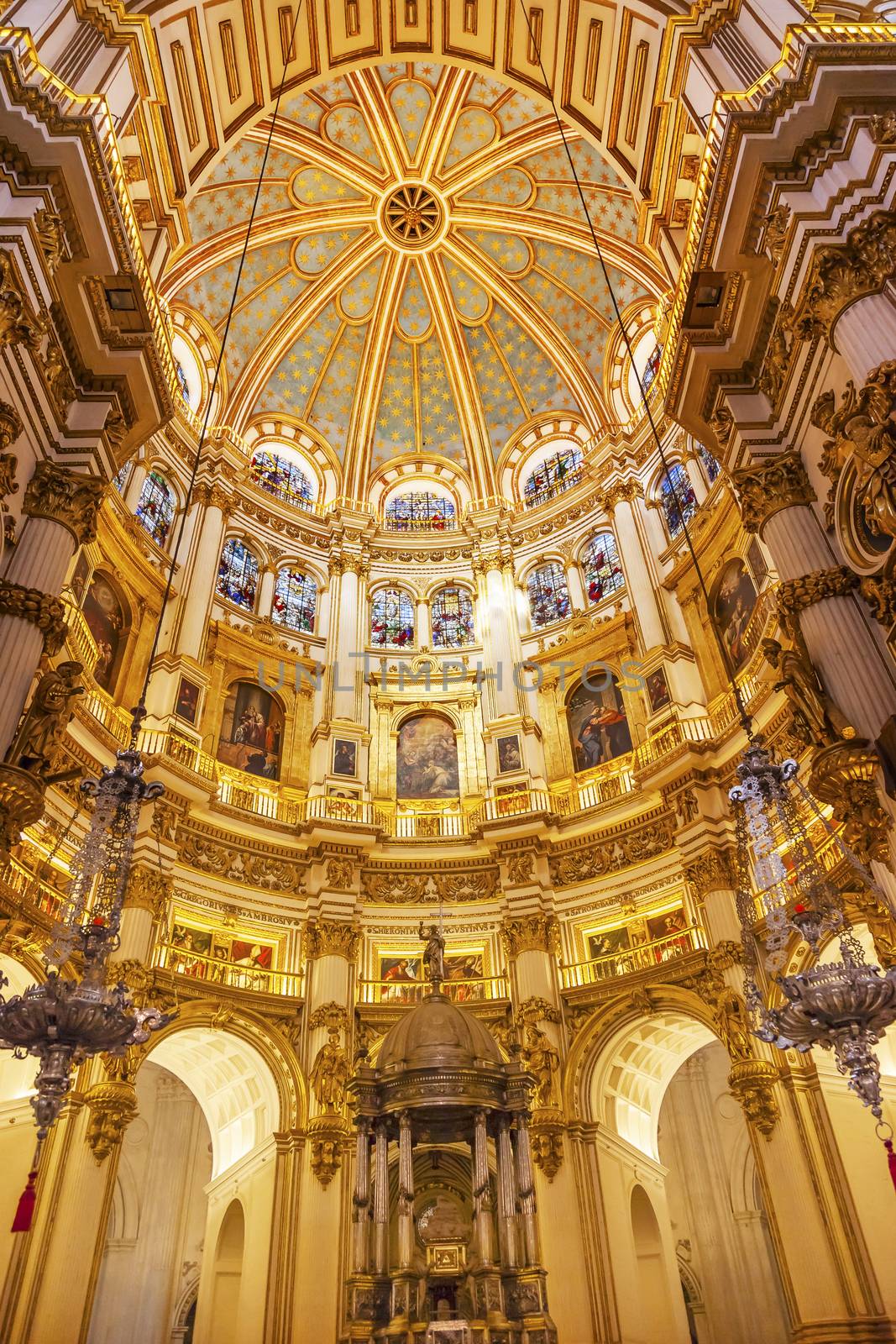 Basilica Dome Stained Glass Cathedral Andalusia Granada Spain by bill_perry