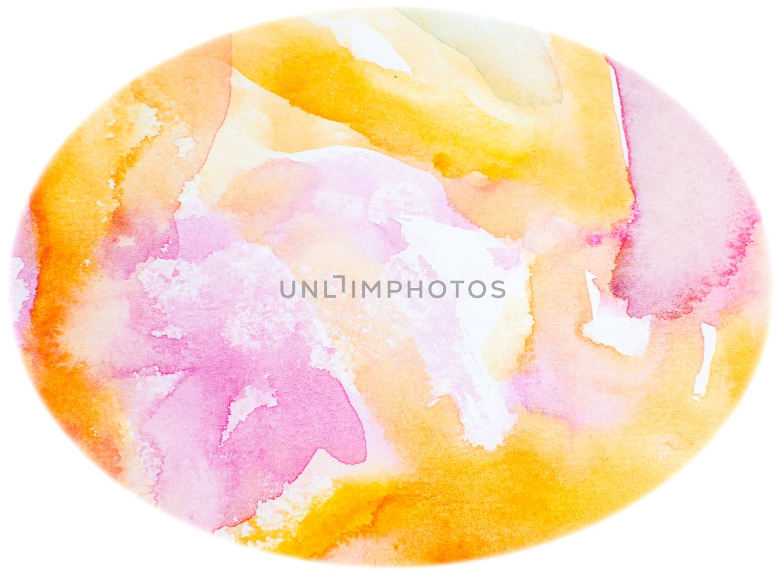 Watercolor egg background yellow pink white. Abstract textured egg-shaped watercolor background.