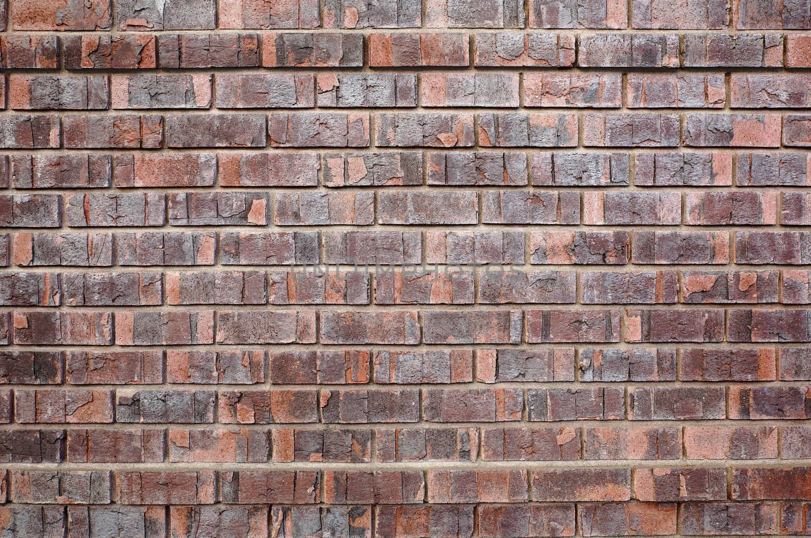 Red Chipped old brick wall with two rows protruding