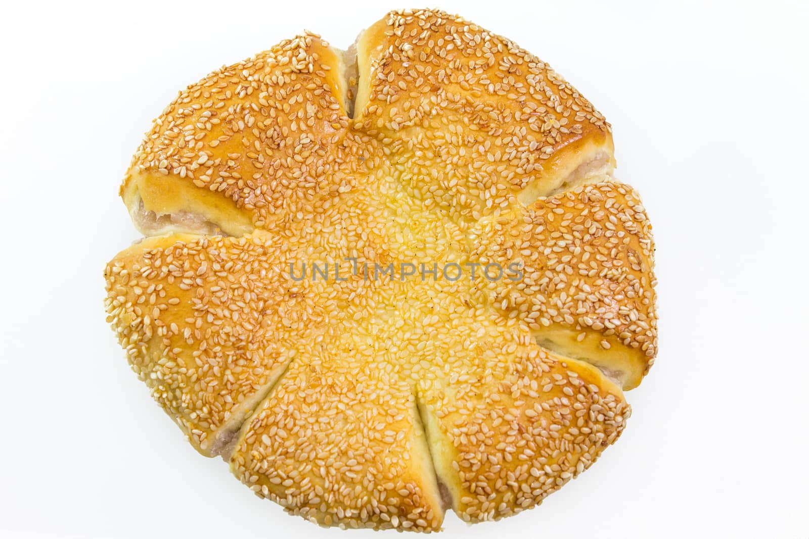 closeup Taro bread with sesame isolate on white background