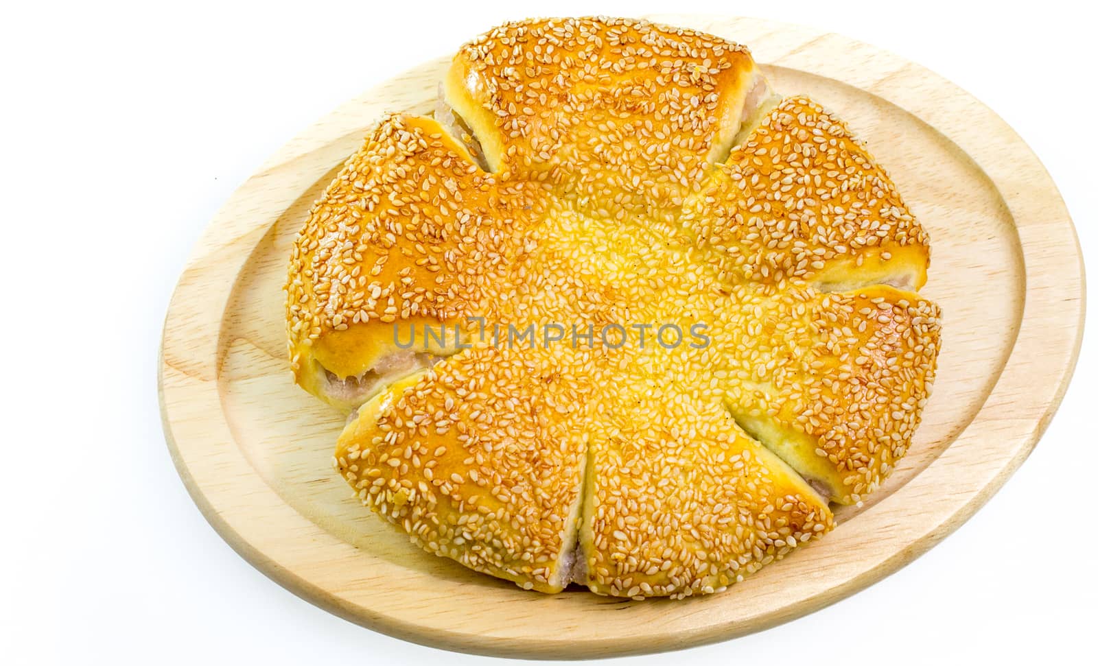 closeup Taro bread with sesame isolate on white background