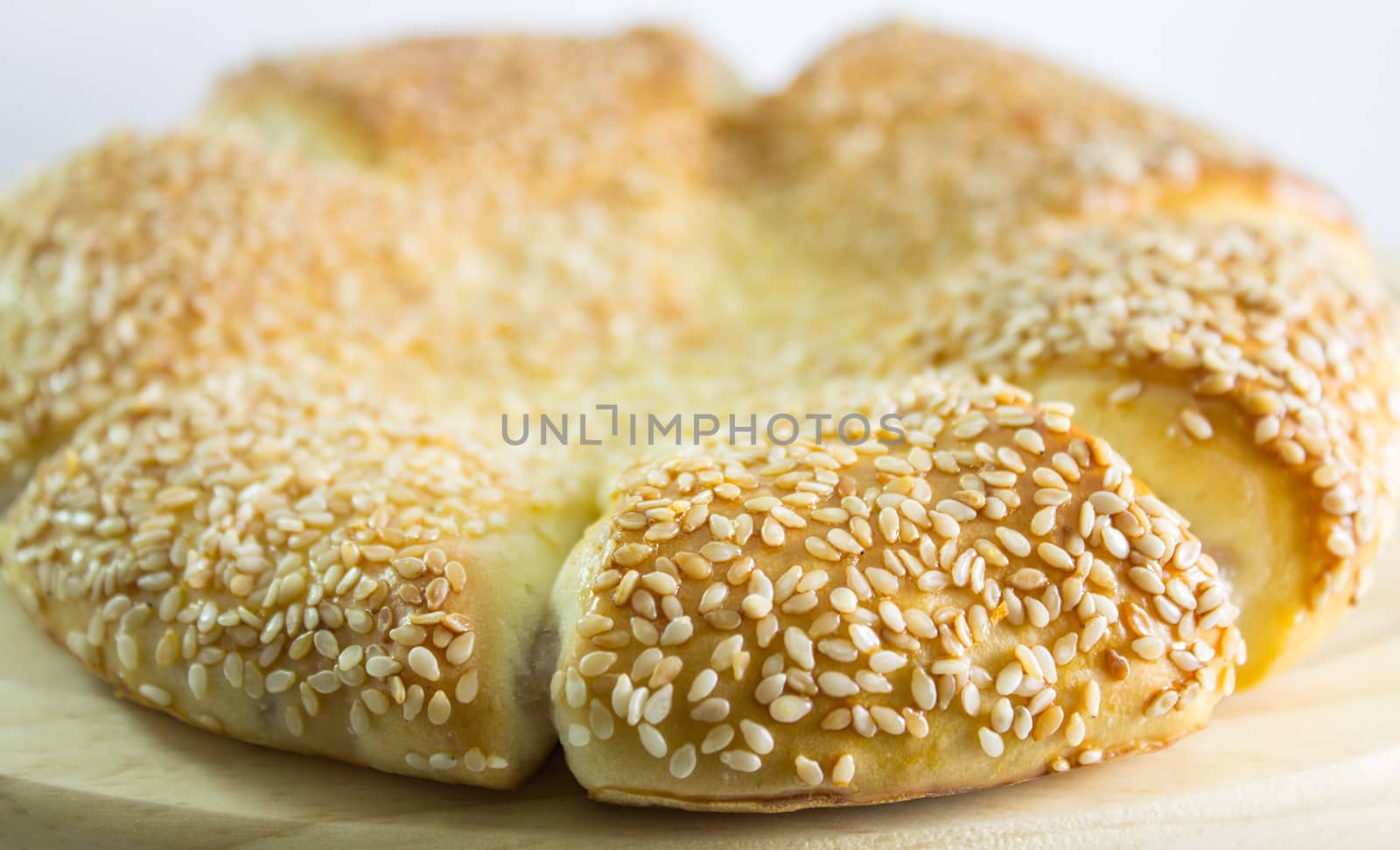 closeup Taro bread with sesame isolate on white background