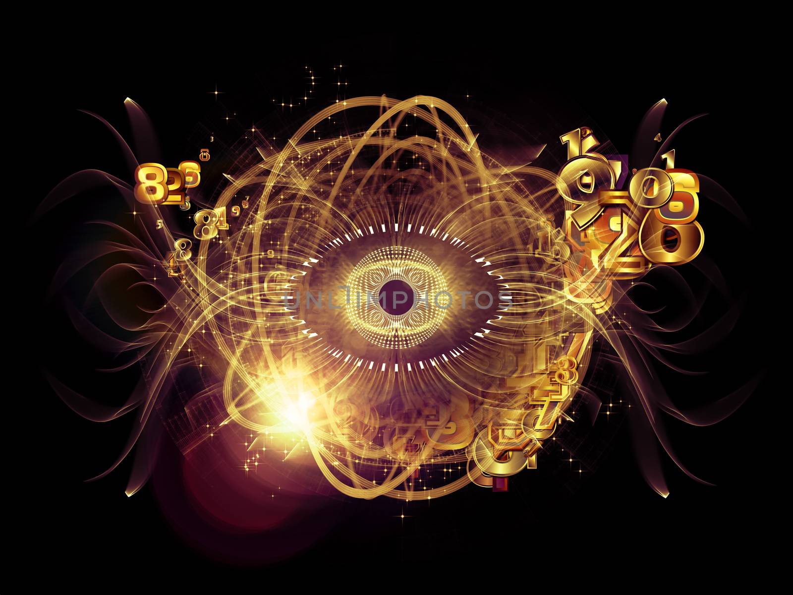 Eye Particle series. Design composed of eye shape, numbers and fractal elements as a metaphor on the subject of spirituality, science and  technology