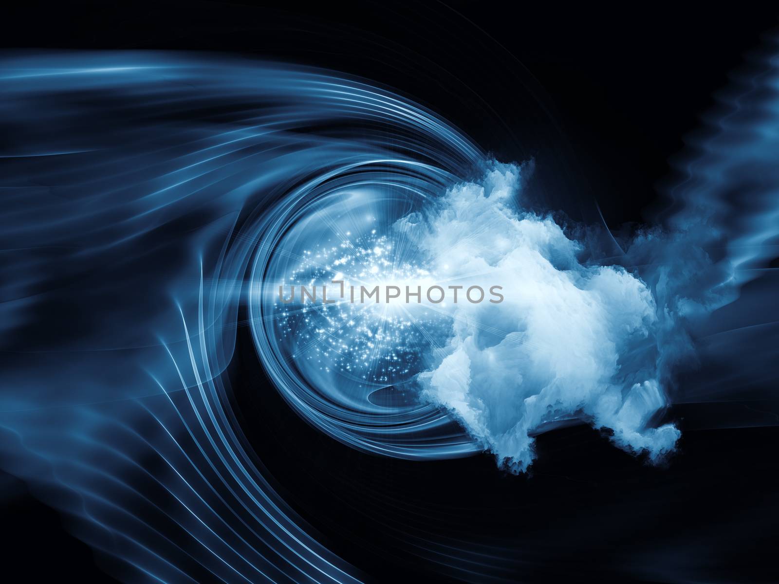 Space Vortex series. Background design of translucent vortex, fractal elements, lights and textures on the subject of science, technology and design