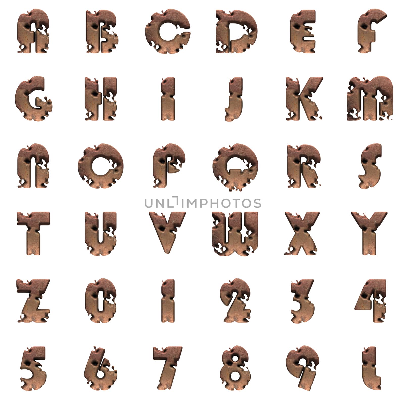 old metal alphabet set on white background