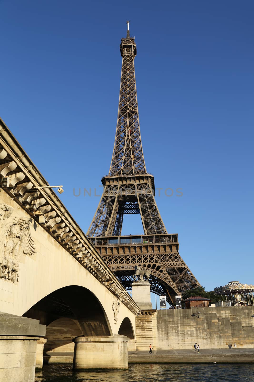 Eiffel Tower in Paris France seen from the Seine River