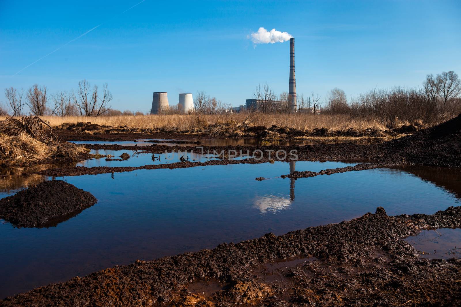 Cogeneration plant (combined heat and power station) in Kyiv, Ukraine. Industrial landscape.