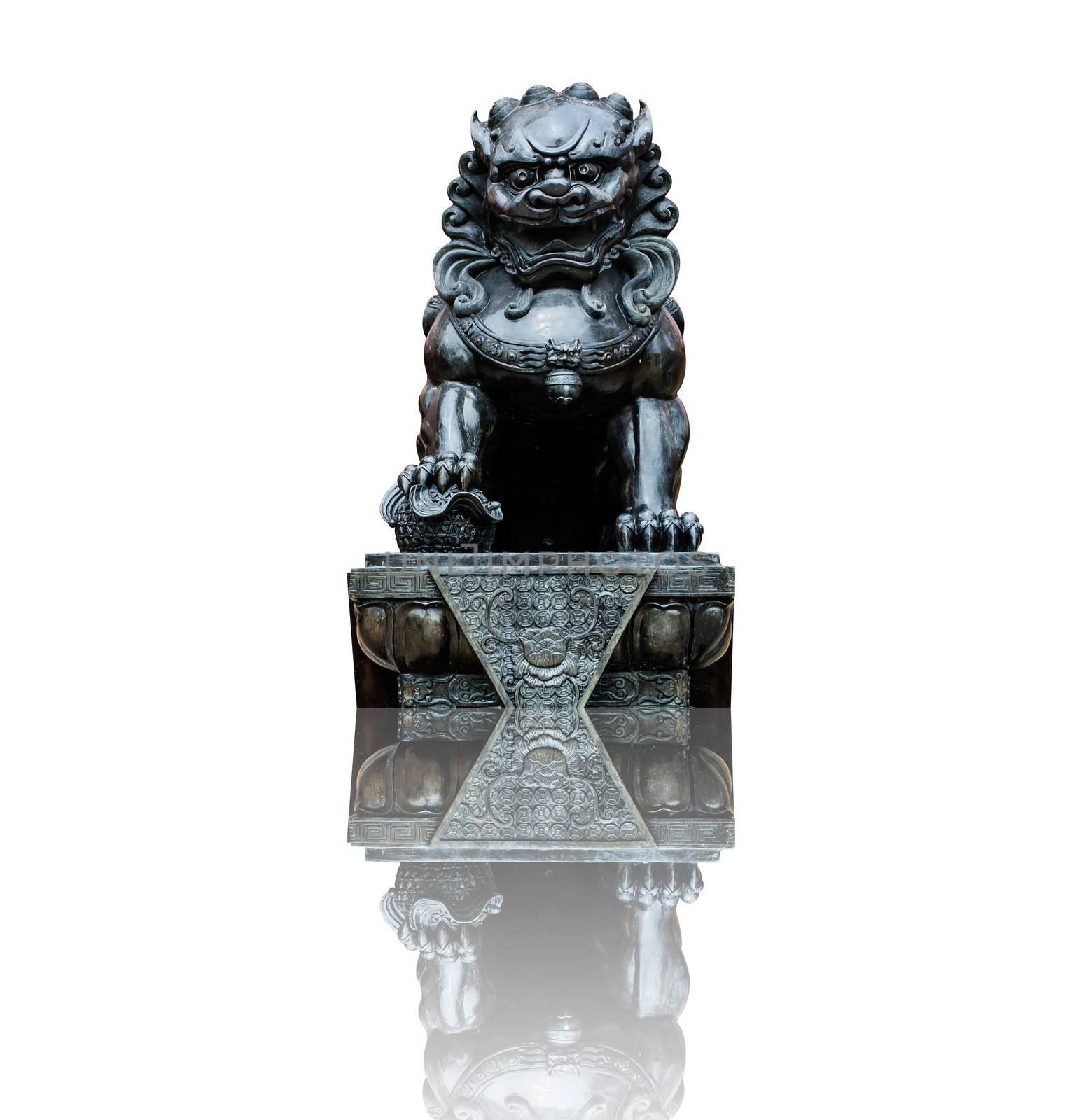 Statue of a lion with a white background