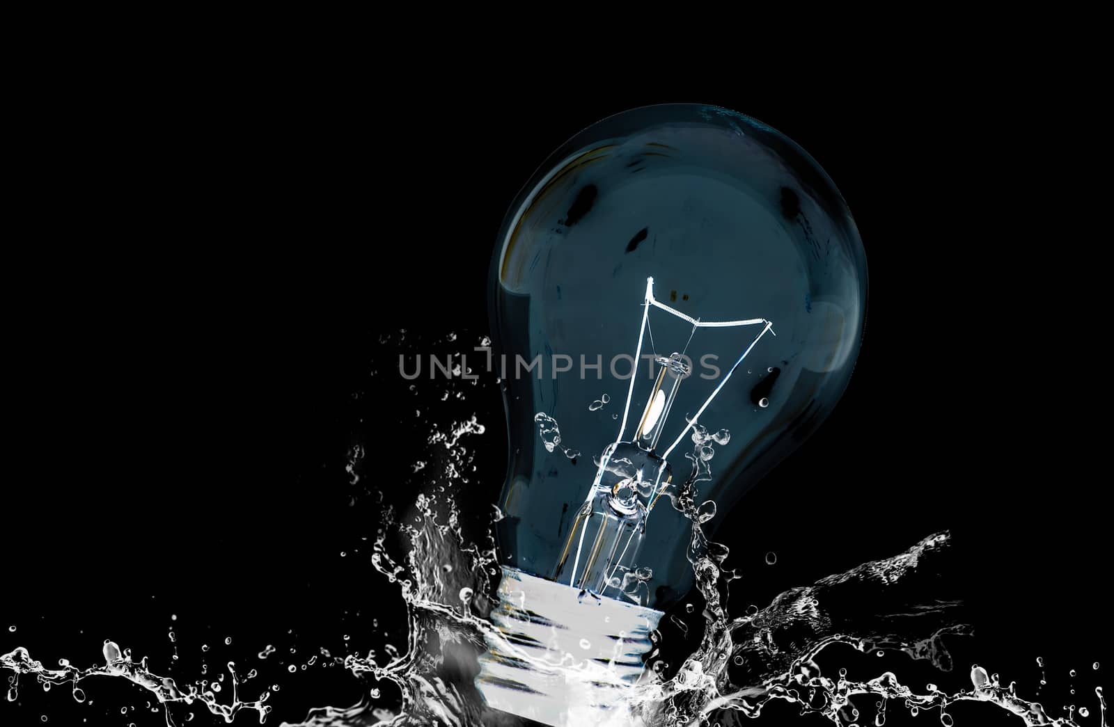 The lamp fell into the water. And a black background.