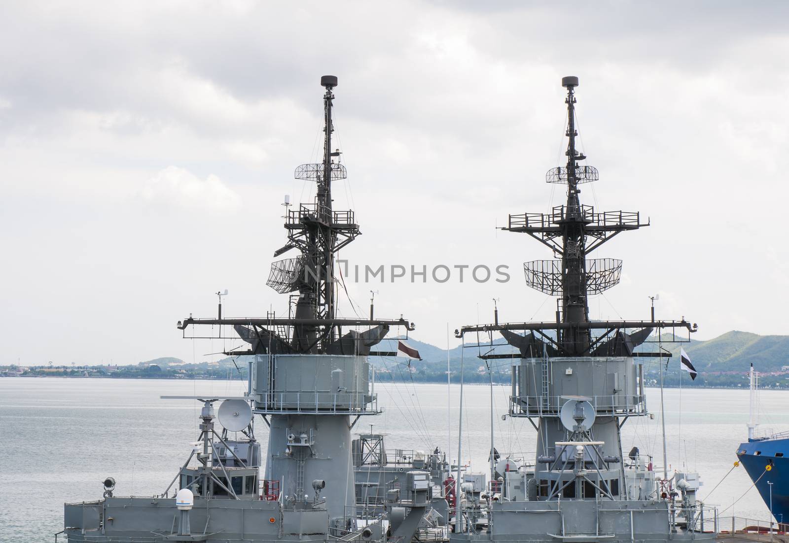 Detail of antenna on warship by Sorapop