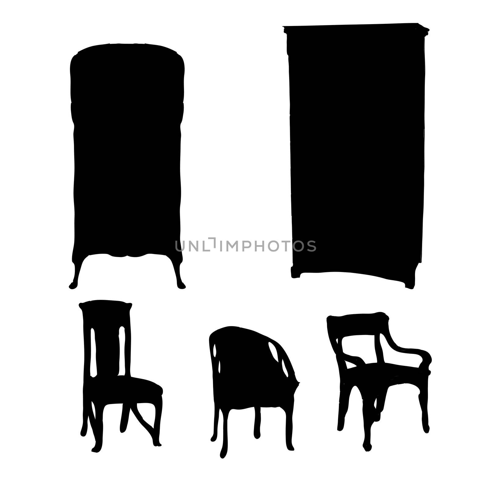 Art Nouveau furniture silhouettes isolated on white