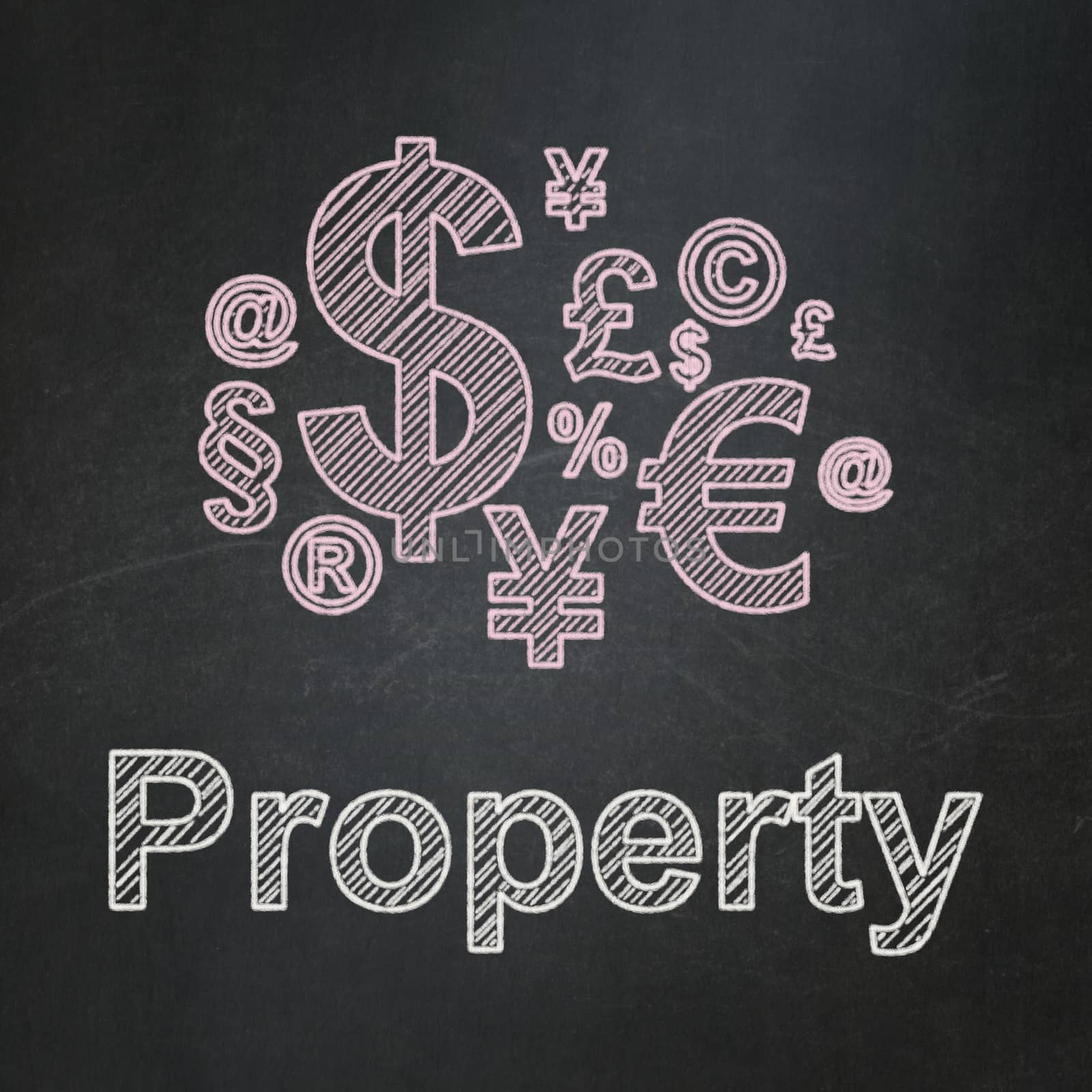 Finance concept: Finance Symbol and Property on chalkboard background by maxkabakov