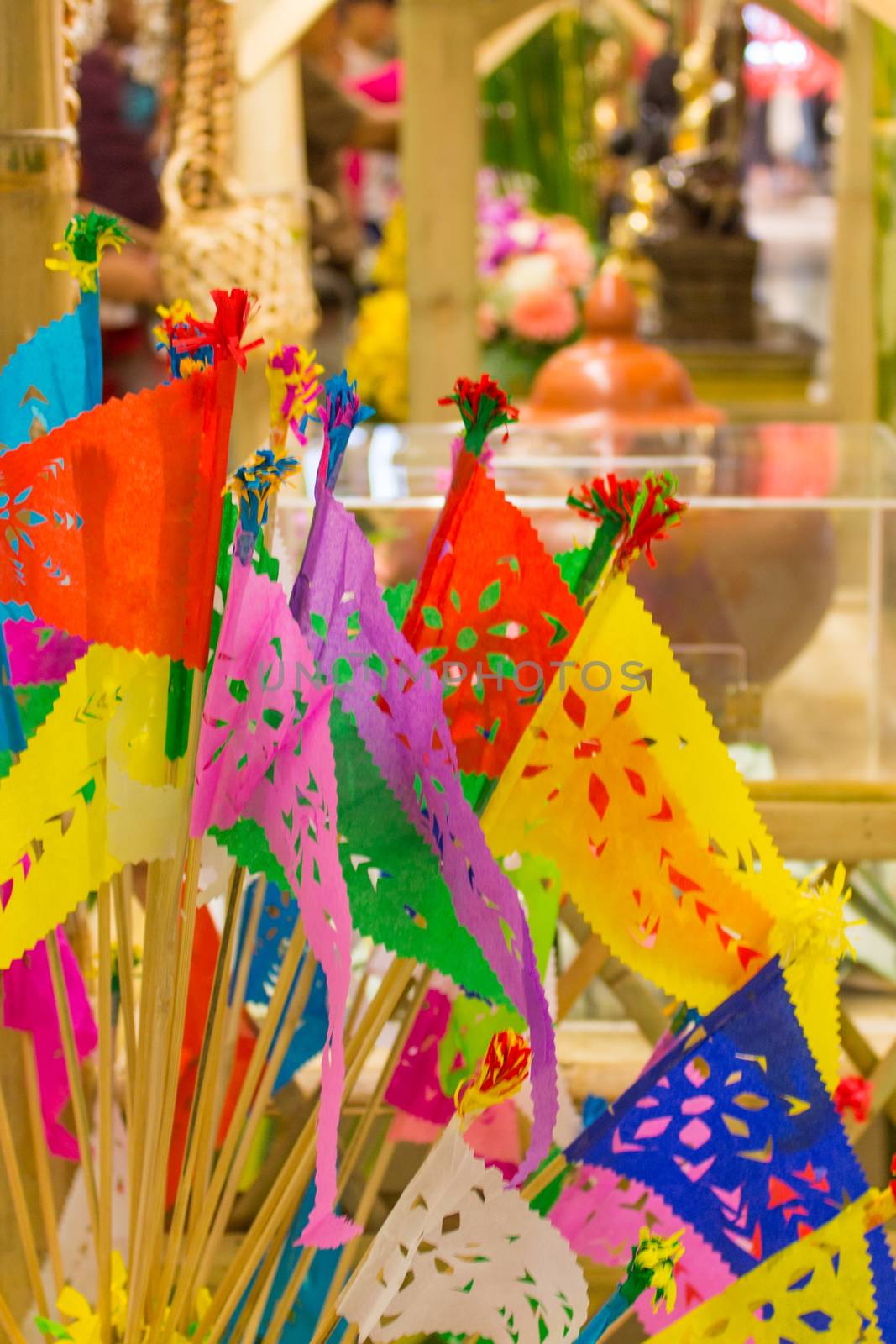 colorful  flag Tradition culture in Songkran festival  Thailand