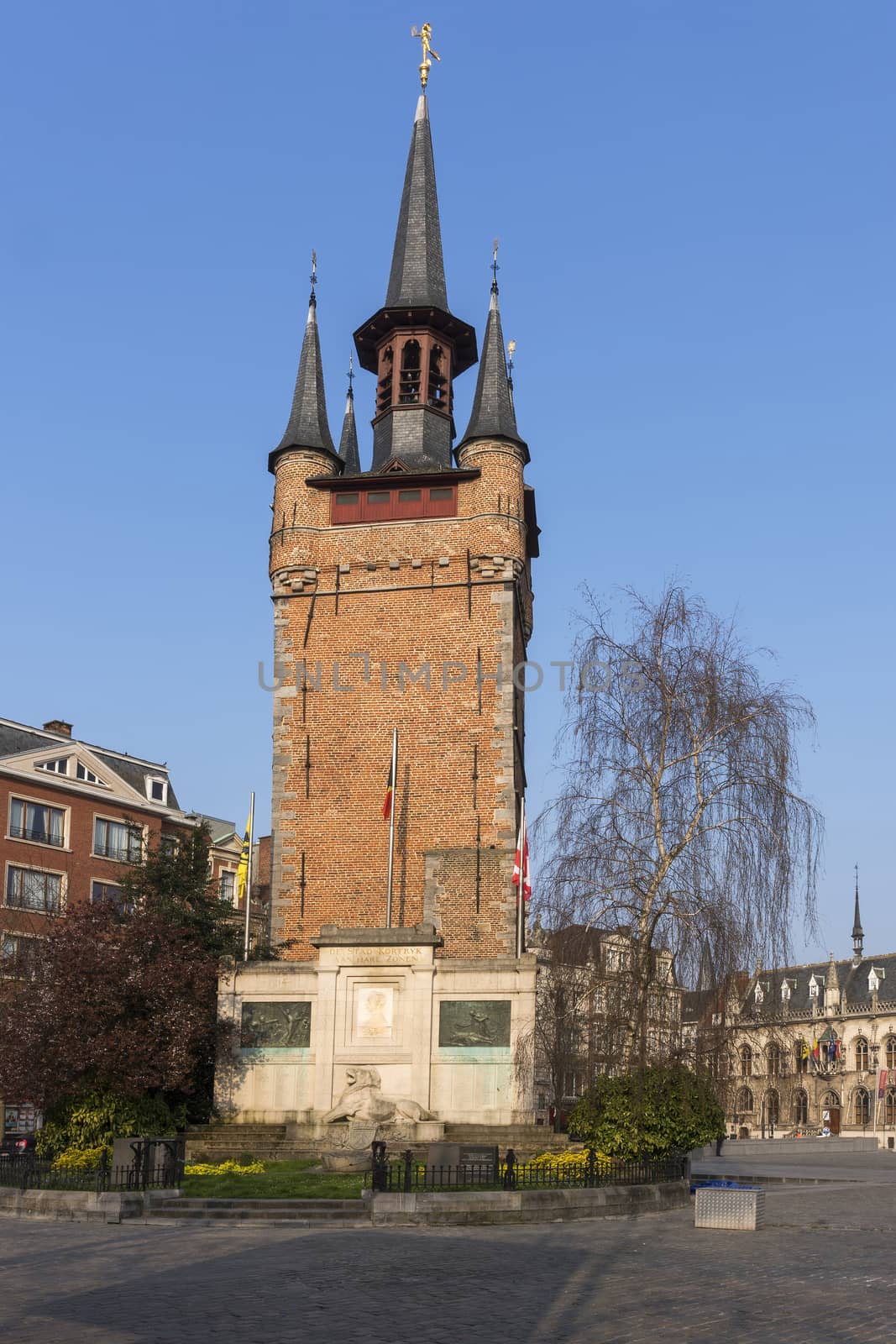 The Belfry tower of Kortrijk, Belgium, is located in the city's main square.