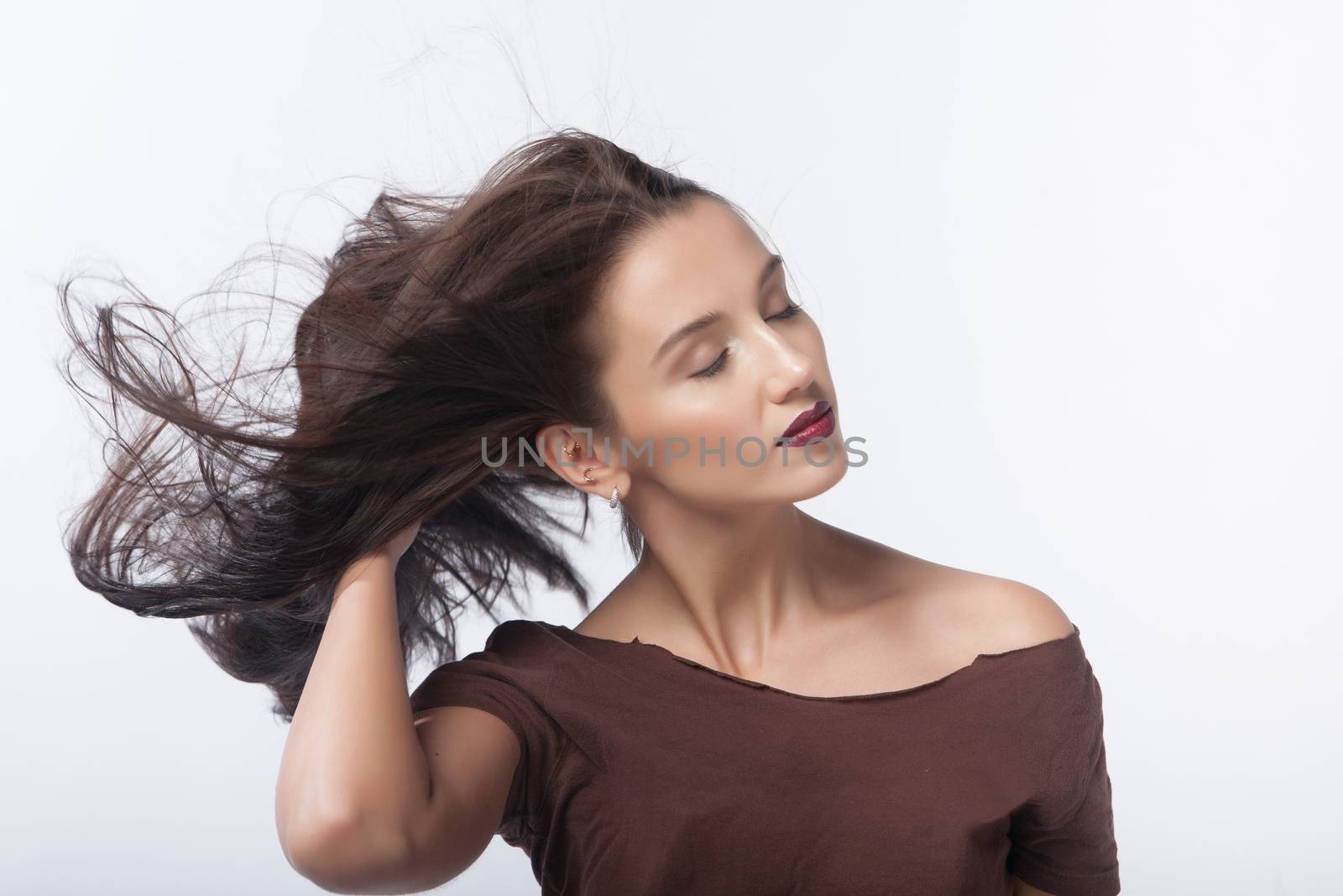 Portrait of a woman on white background