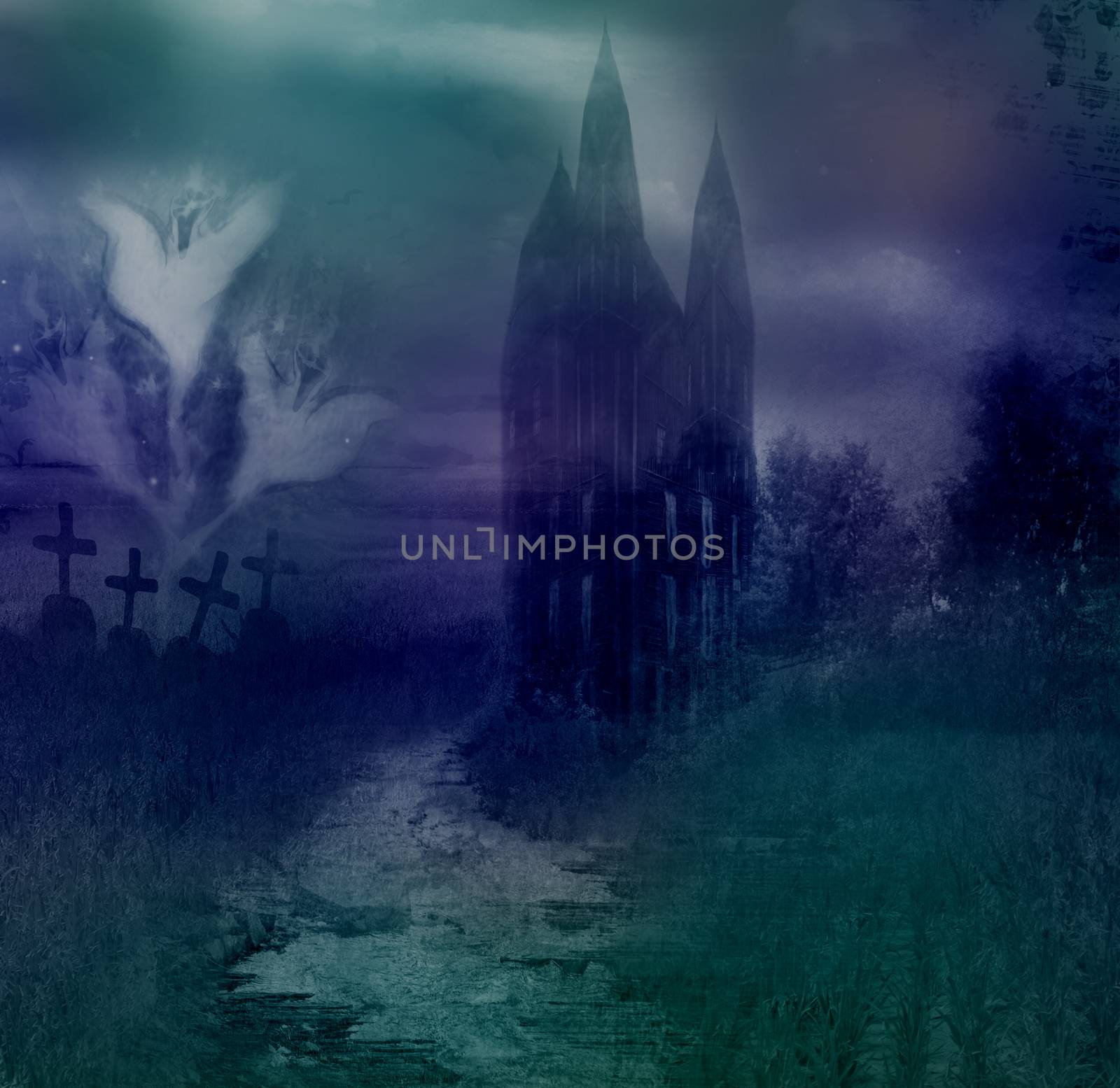 Halloween night background - haunted house