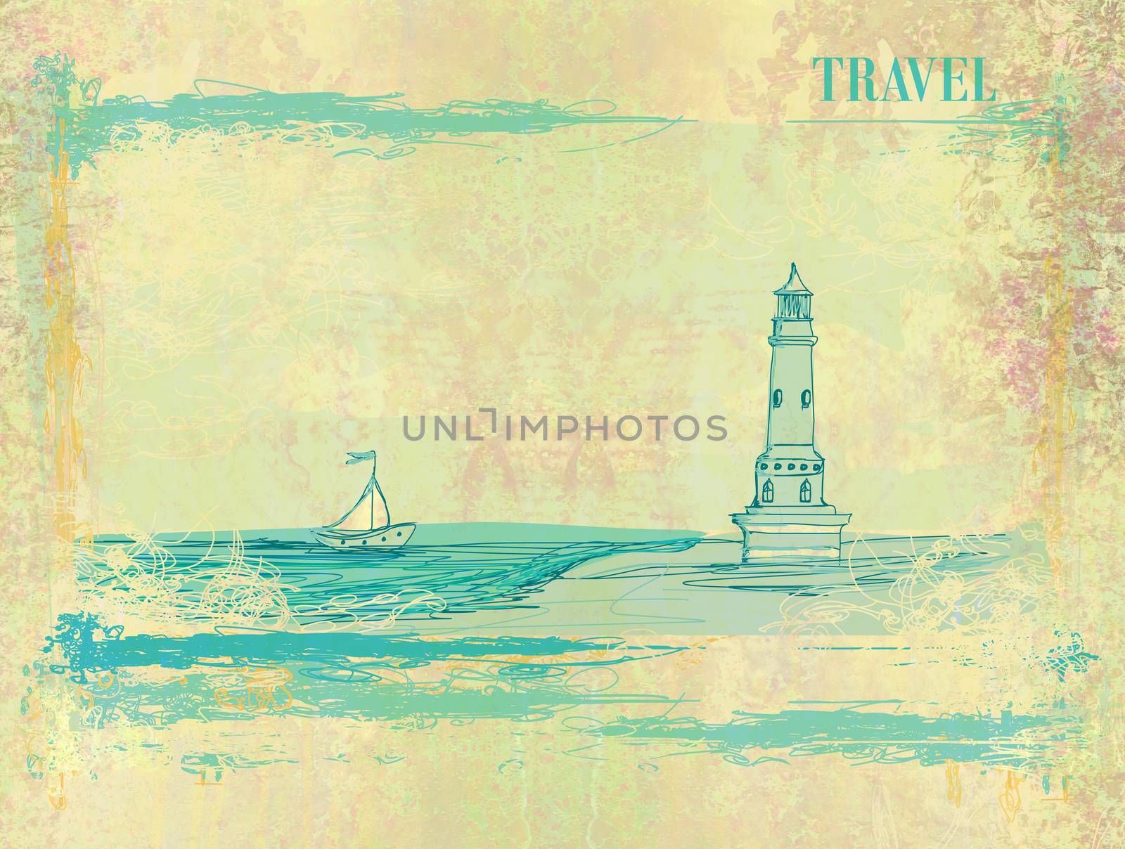 Retro background with lighthouse