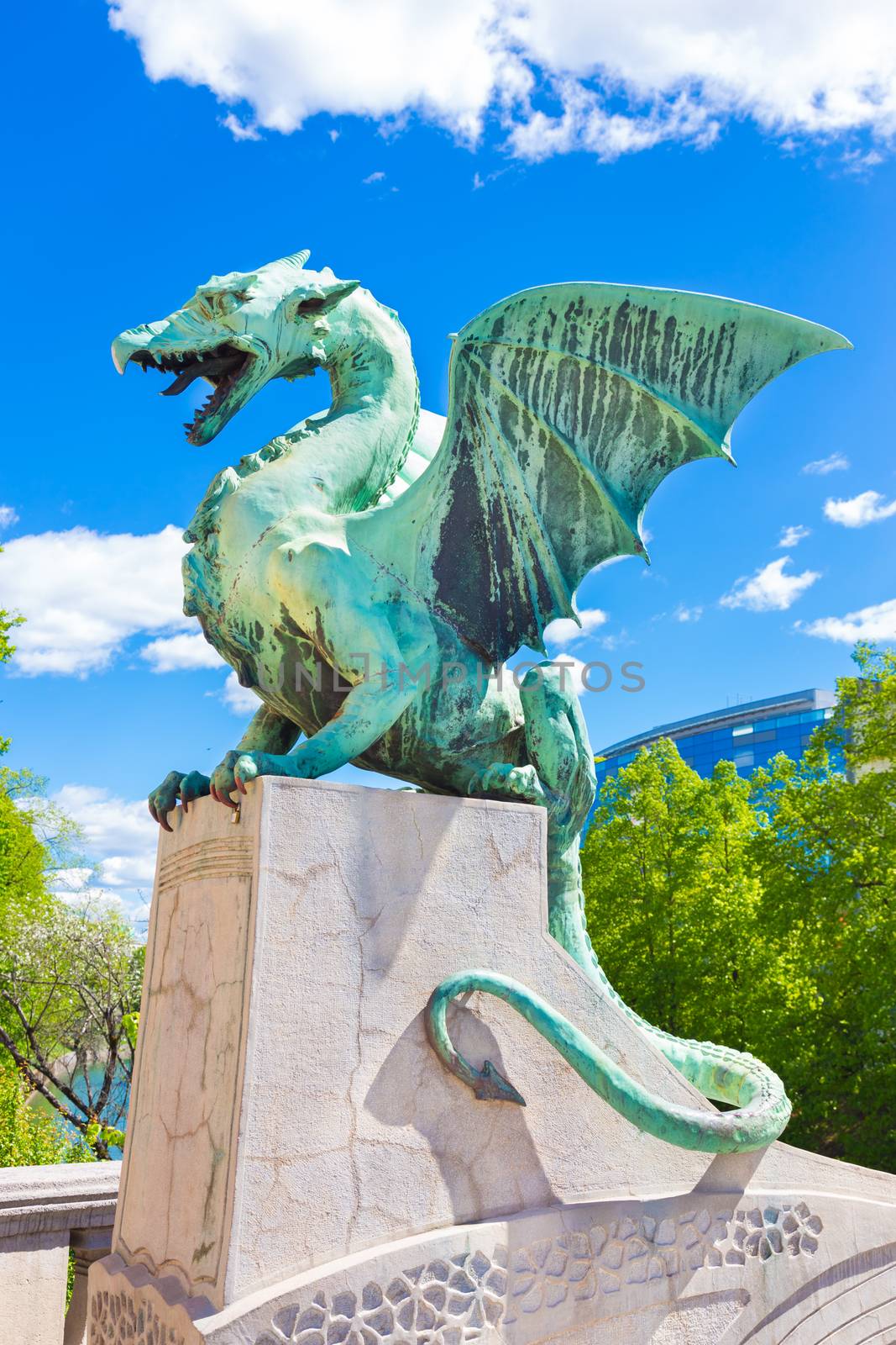 Famous Dragon bridge (Zmajski most), symbol of Ljubljana, capital of Slovenia, Europe.