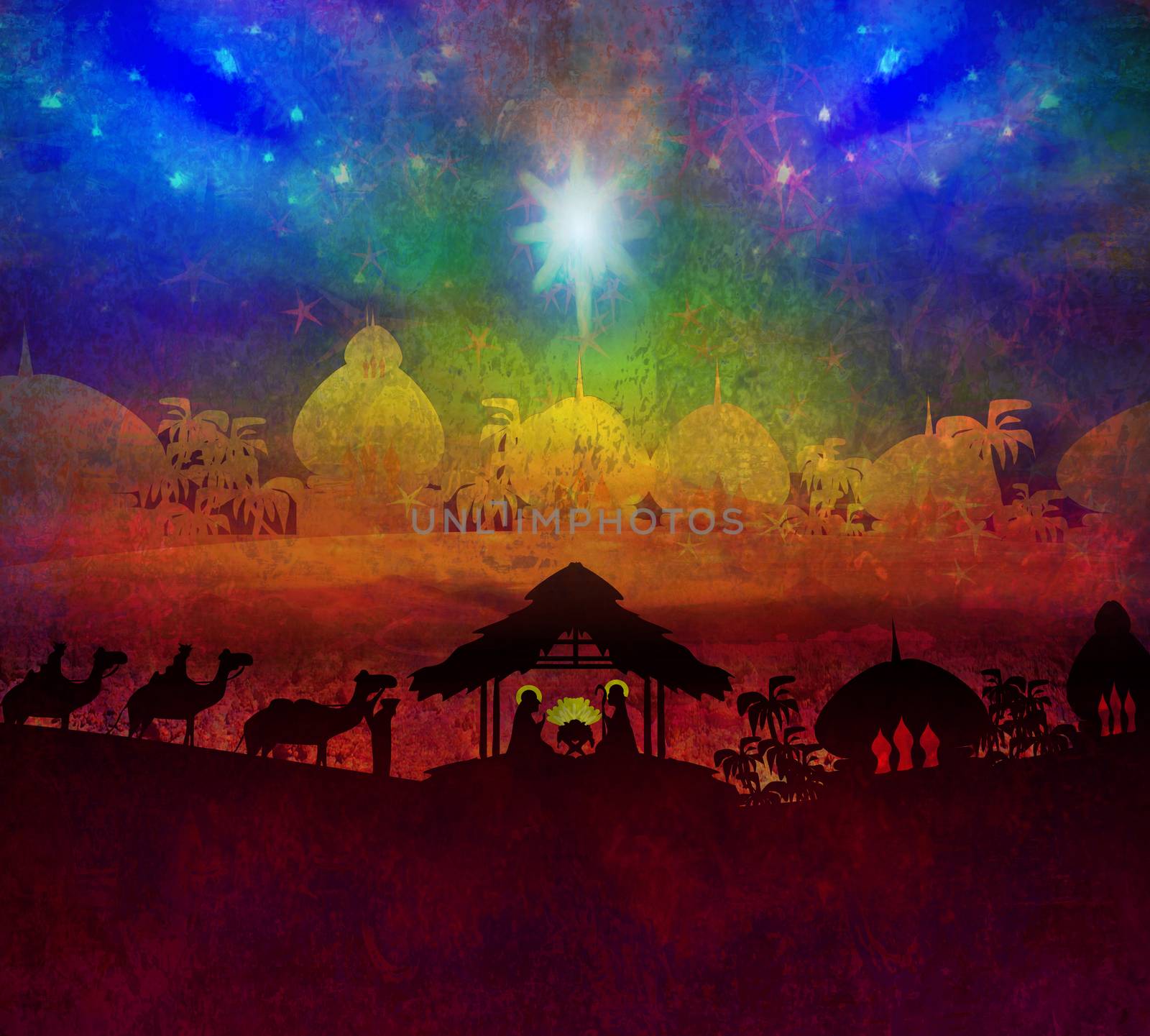 Biblical scene - birth of Jesus in Bethlehem.