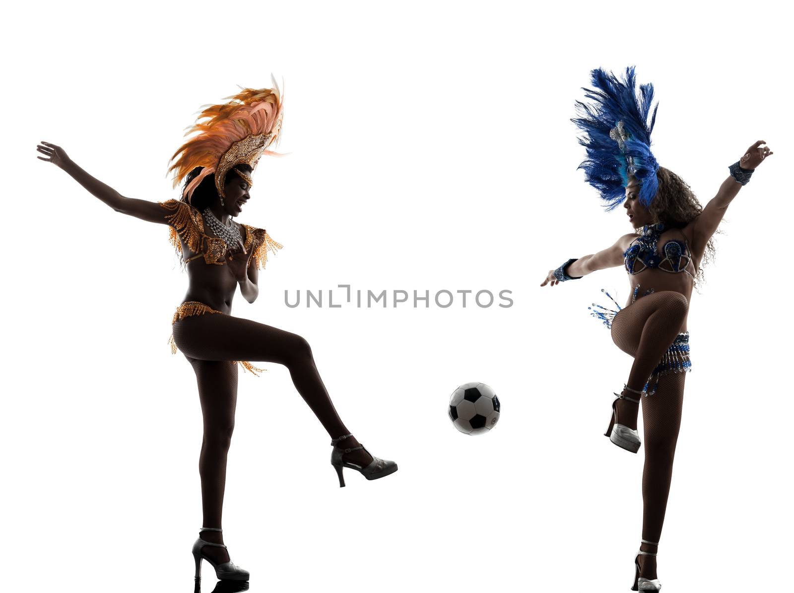 women samba dancer playing soccer silhouette by PIXSTILL