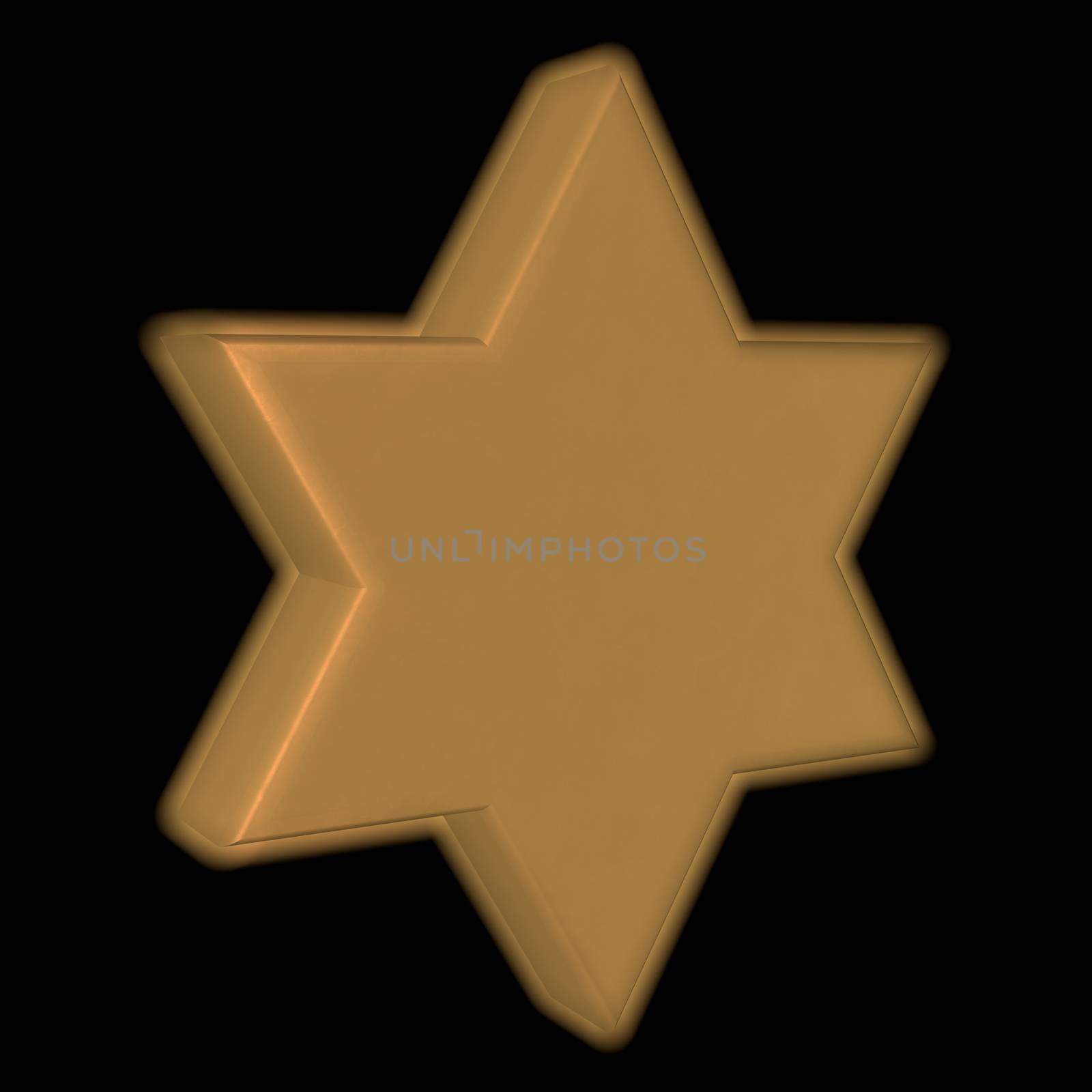 Golden Star of David over black background, 3d render