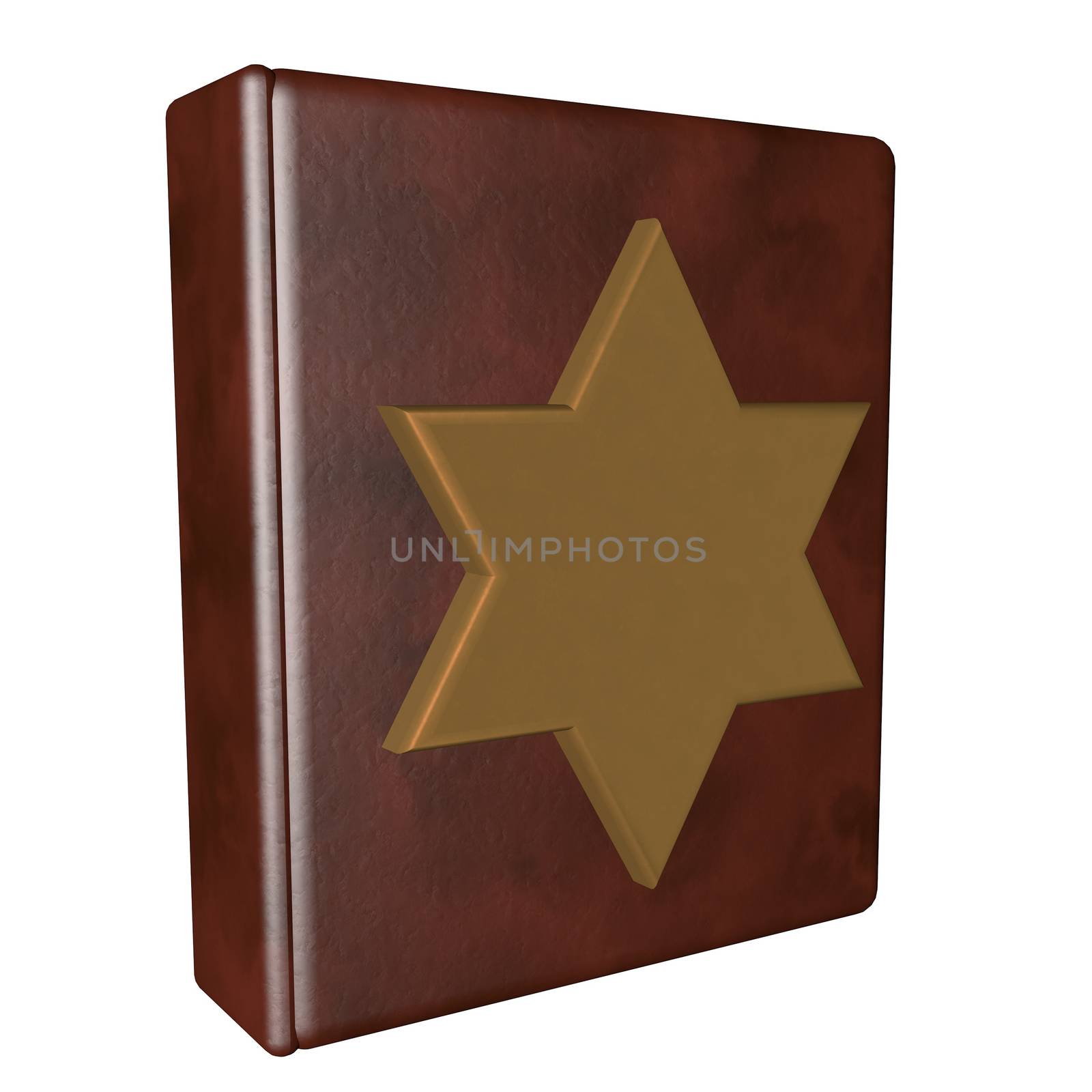 Leather book with golden Star of David, isolated over white, 3d render