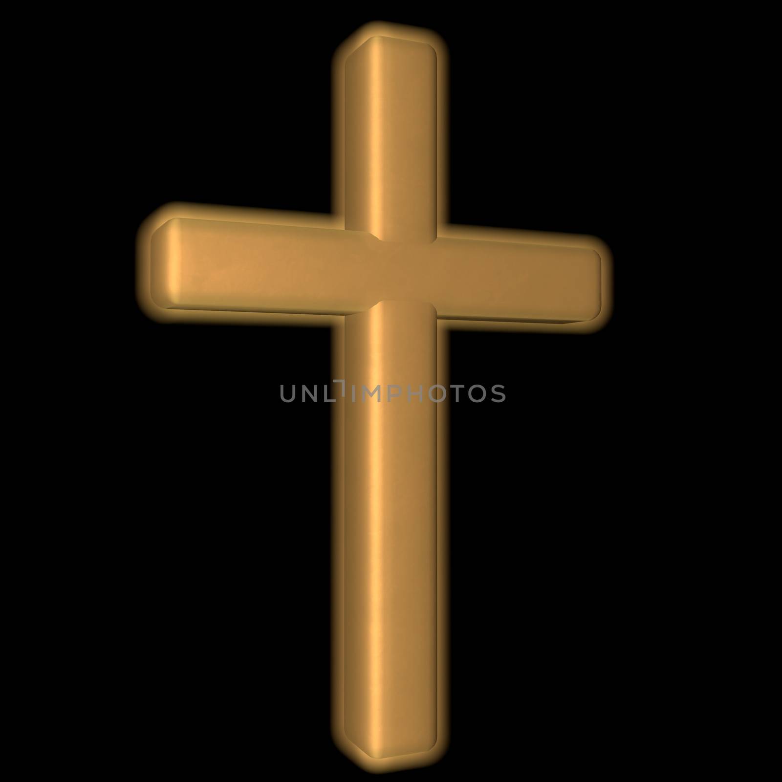 Golden Cross over black background, 3d render