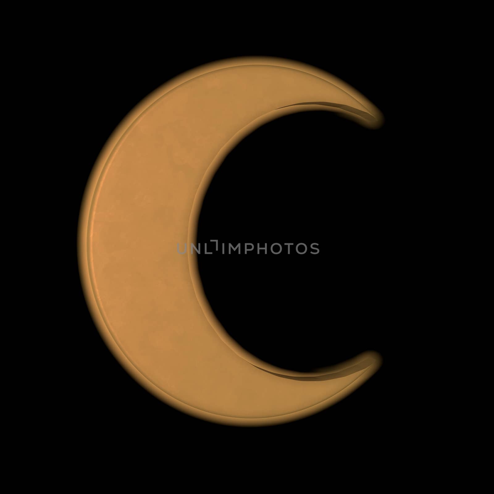 Golden Crescent over black background, 3d render