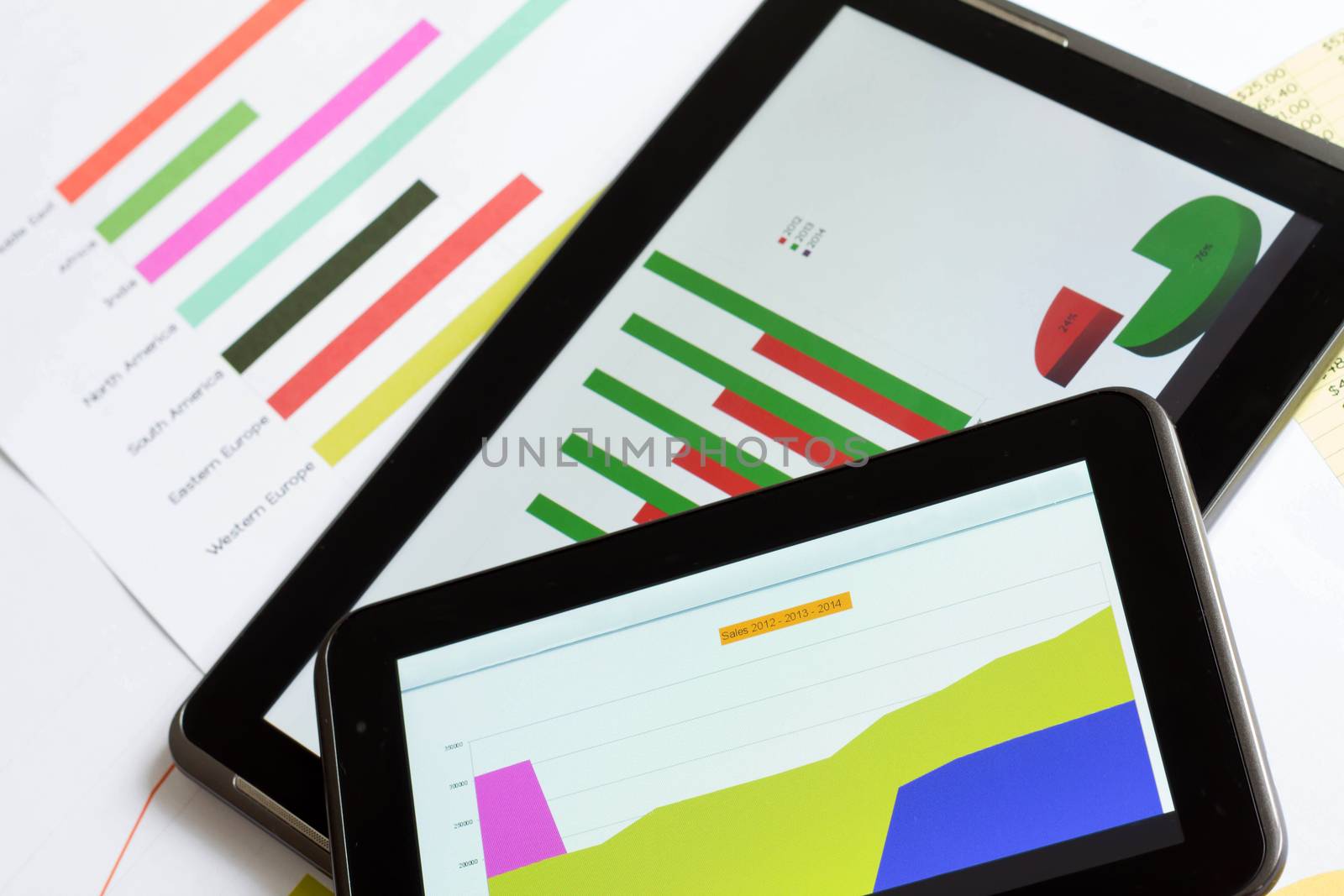 Working, analyzing graphics with the tablet and doing calculations
