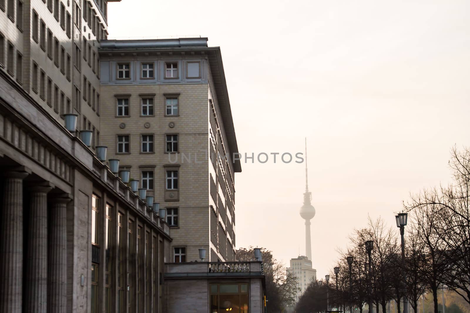 Facade in Berlin, with the TV tower at the background
