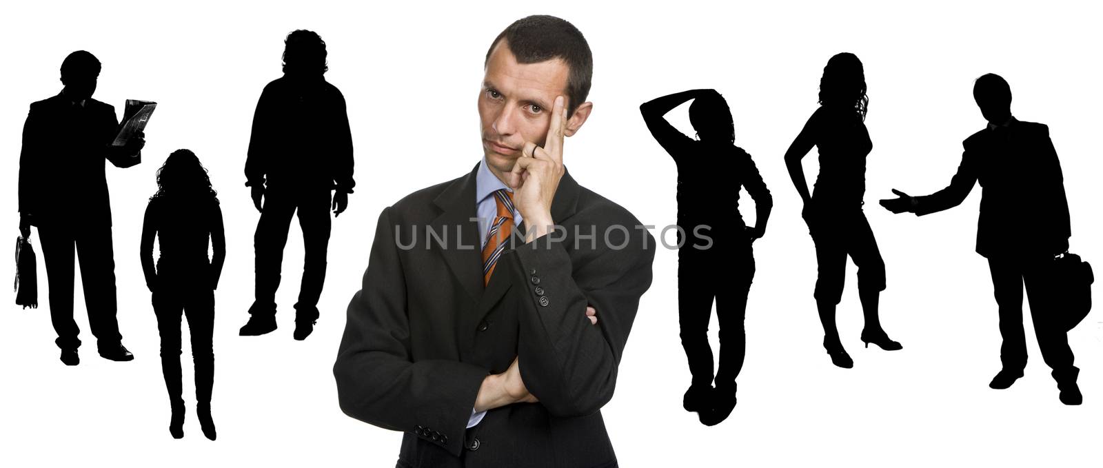 young business man portrait with people silhouettes