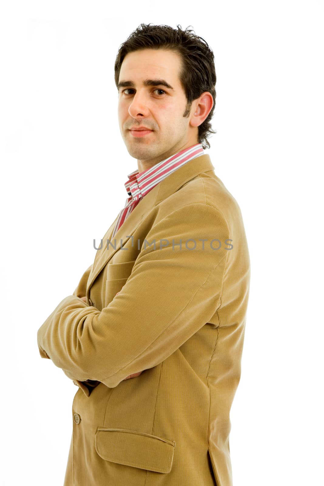 young casual happy man portrait, isolated on white