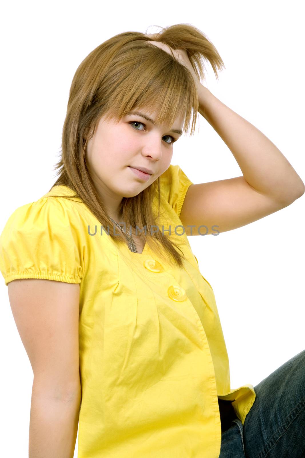 young casual blonde woman close up portrait