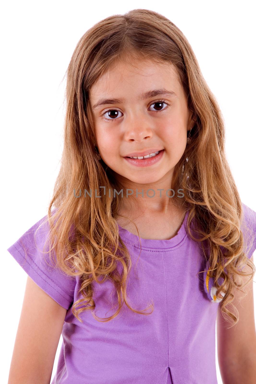 young happy girl portrait, isolated on white