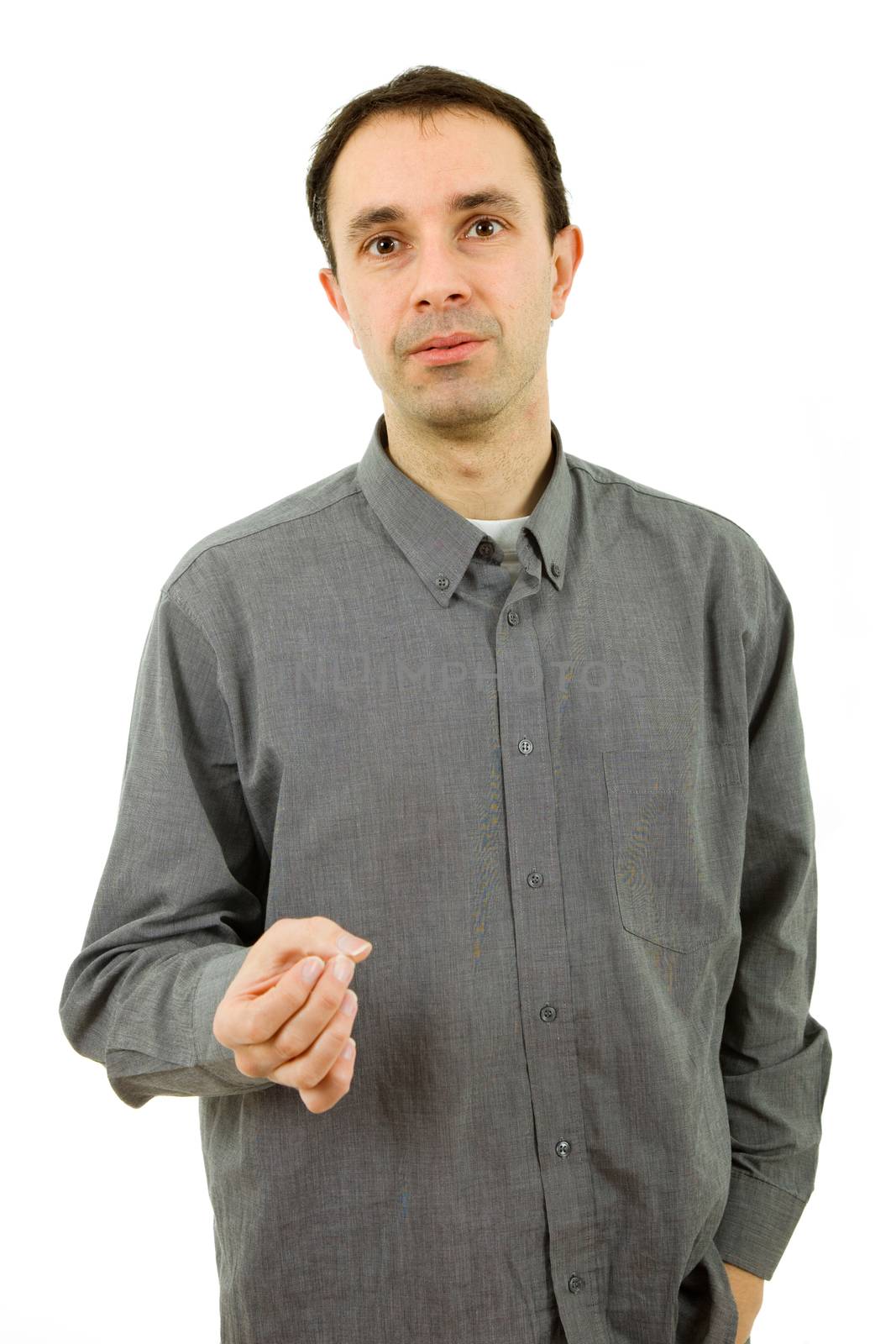 young casual man portrait, isolated on white