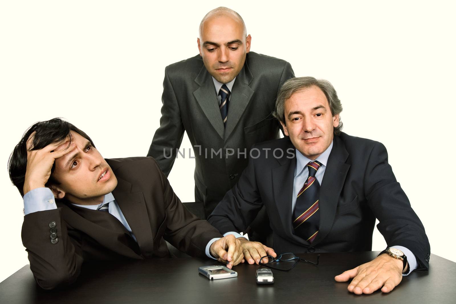 group of workers on a meeting, isolated on white