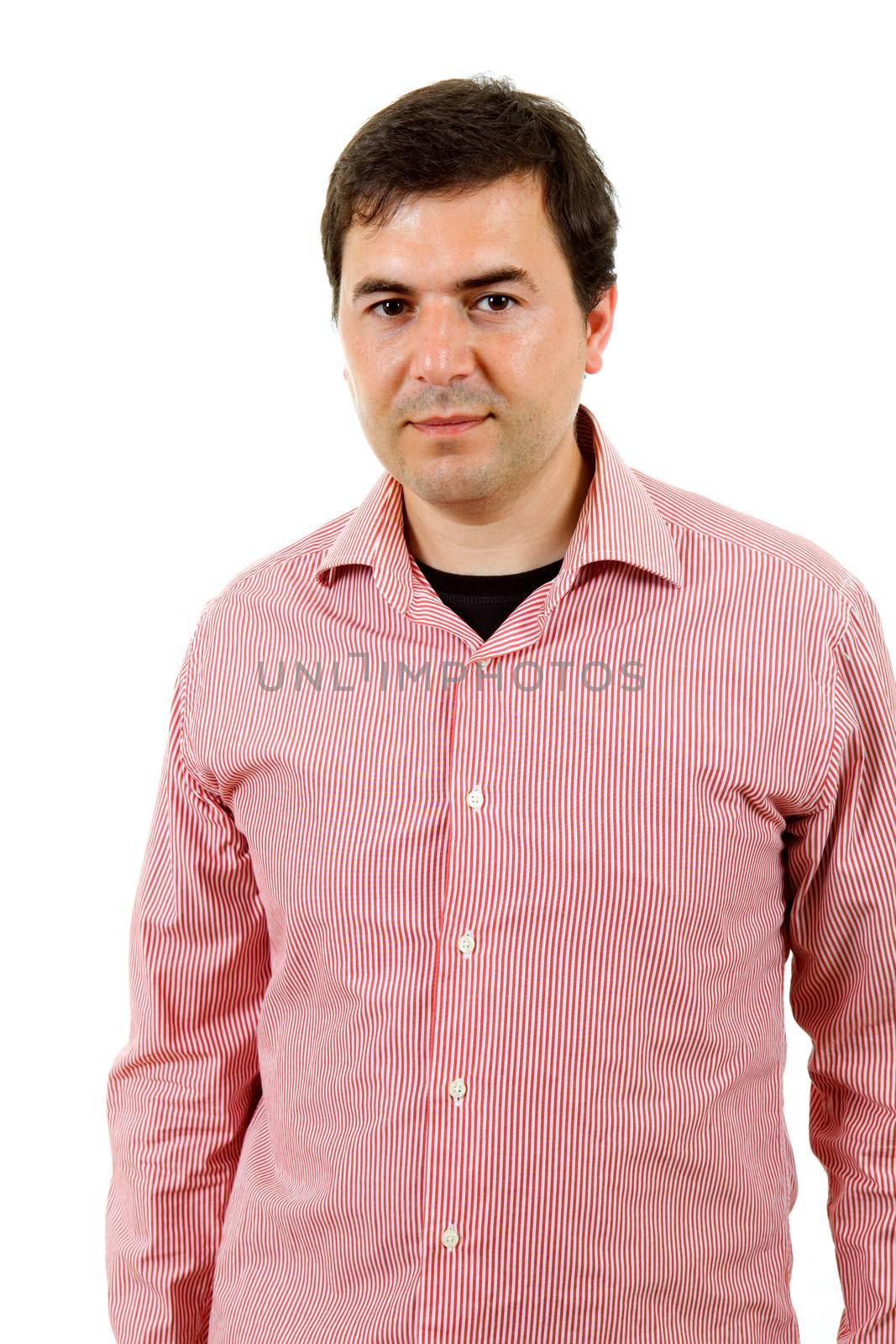 young casual man portrait in a white background