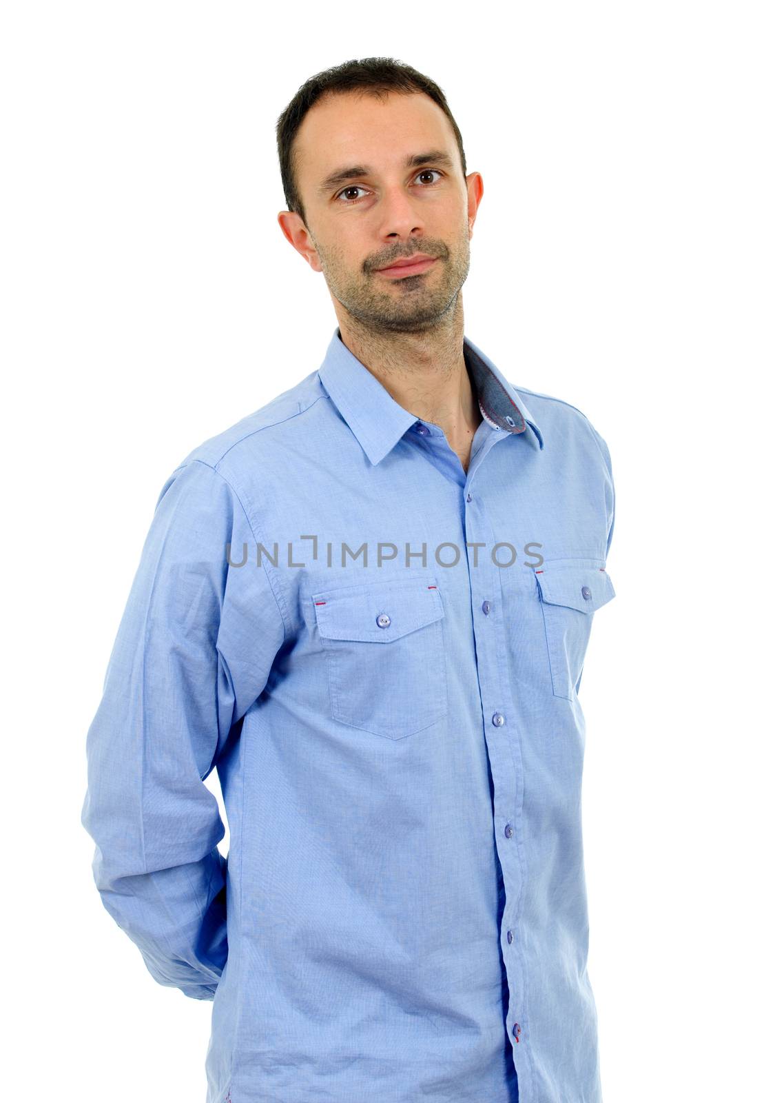 young casual man portrait, isolated on white