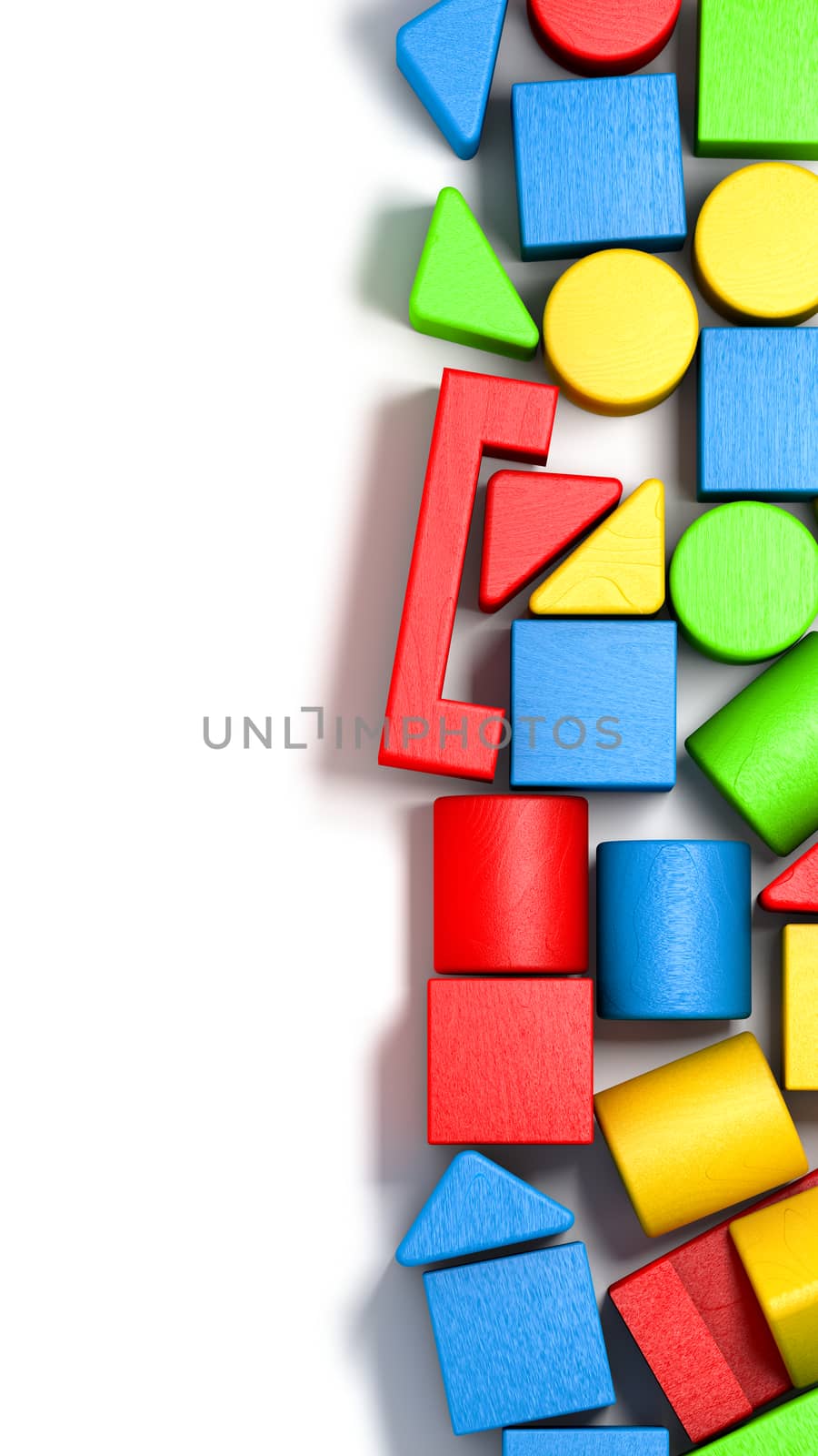 Wooden colorful bricks vertically structured on white background