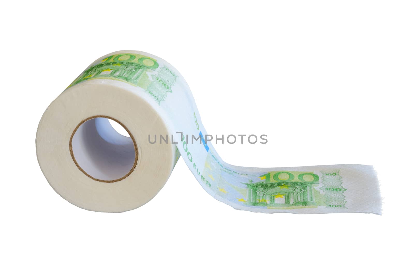 Hundred Euro banknotes paint on tissue paper roll isolated on white
