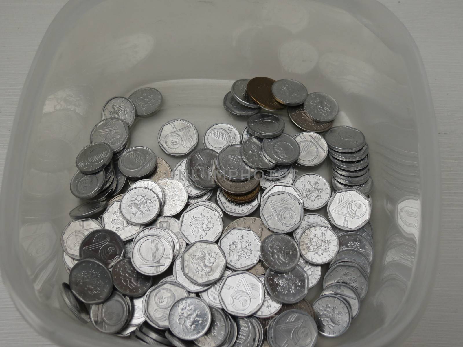 Czech korunas (10 and 20 cent coins, now withdrawn from circulation) with a few pre-Euro Austrian schillings 