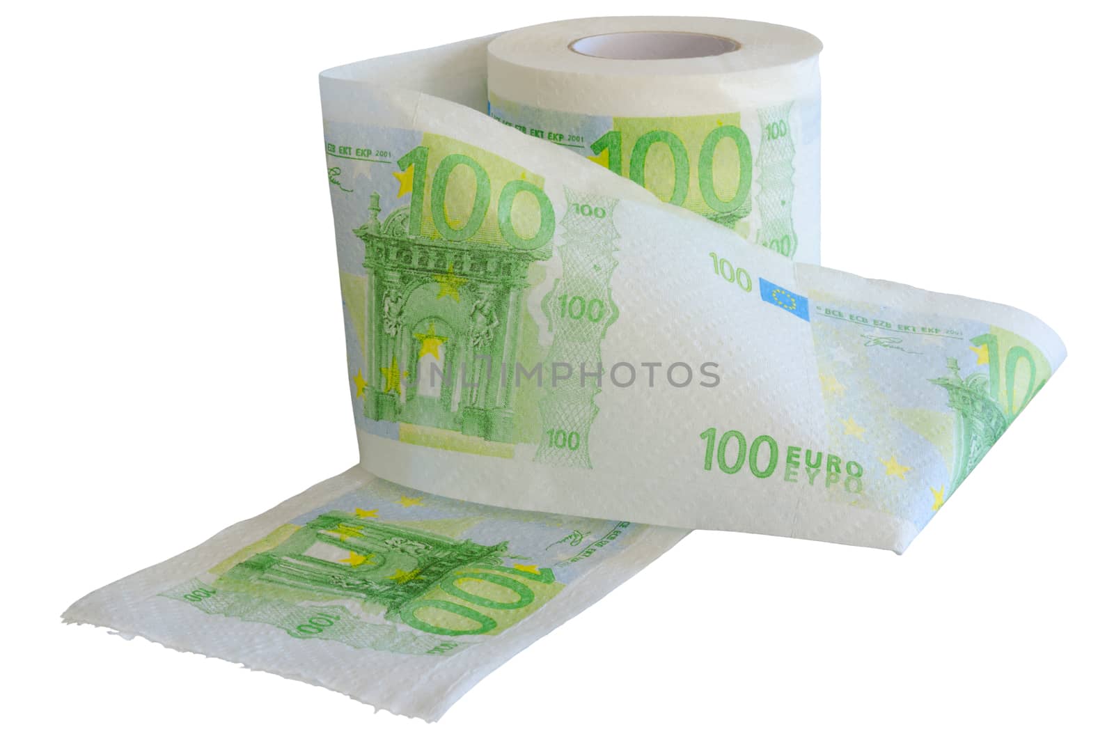 Devaluation - money depreciation. European banknotes looking like toilet paper roll.