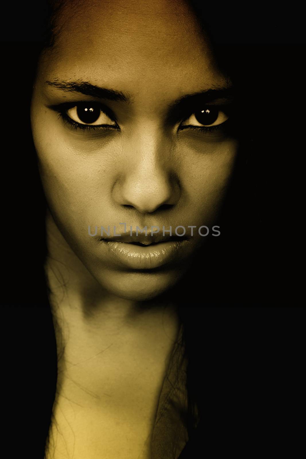 young beautiful woman closeup portrait, toned