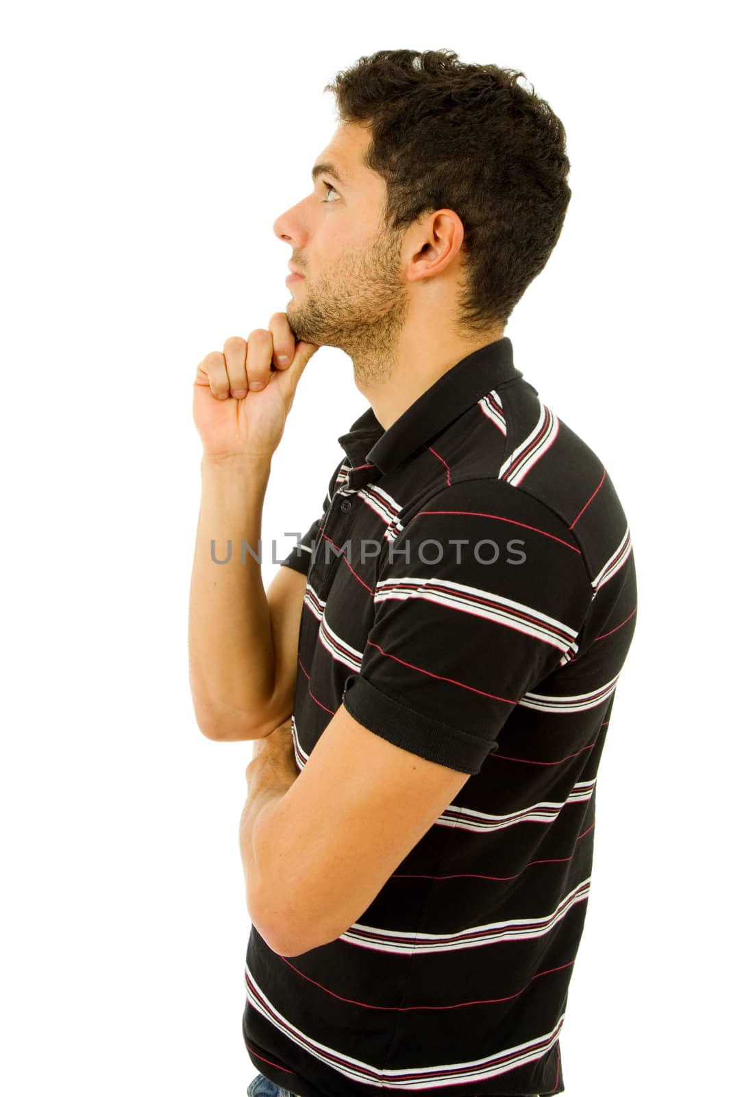 studio picture of a pensive young man, isolated on white