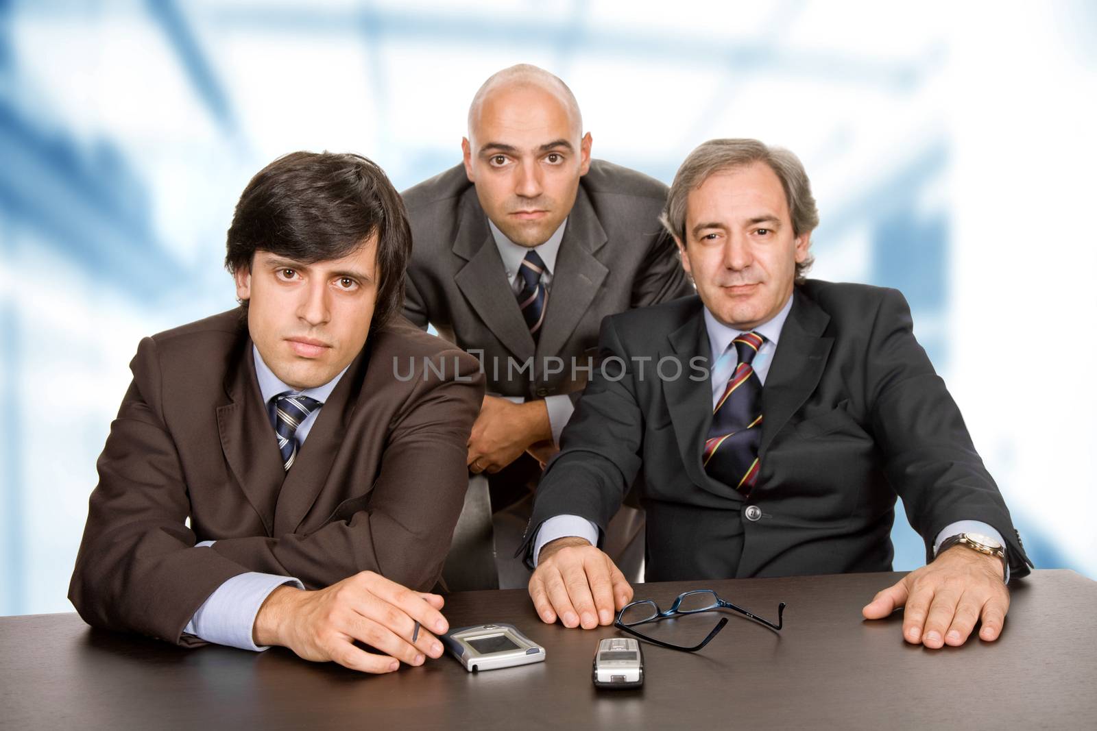 group of workers on a desk at the office