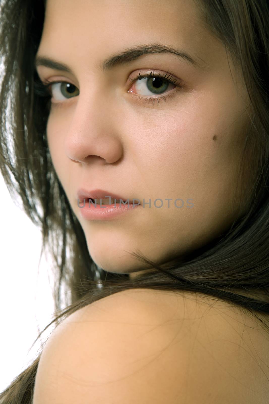 young beautiful woman portrait, isolated on white