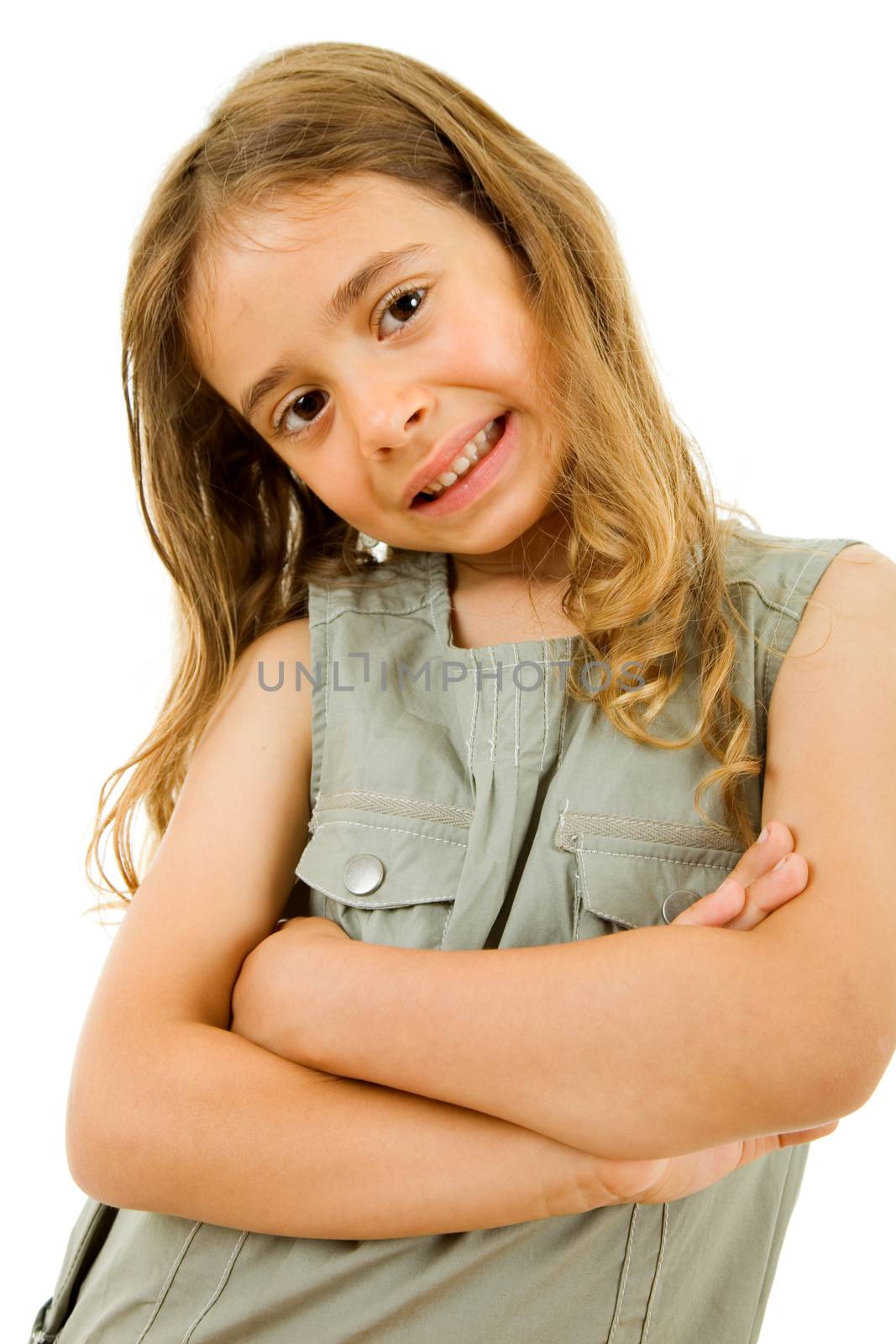 young happy girl smiling, isolated on white