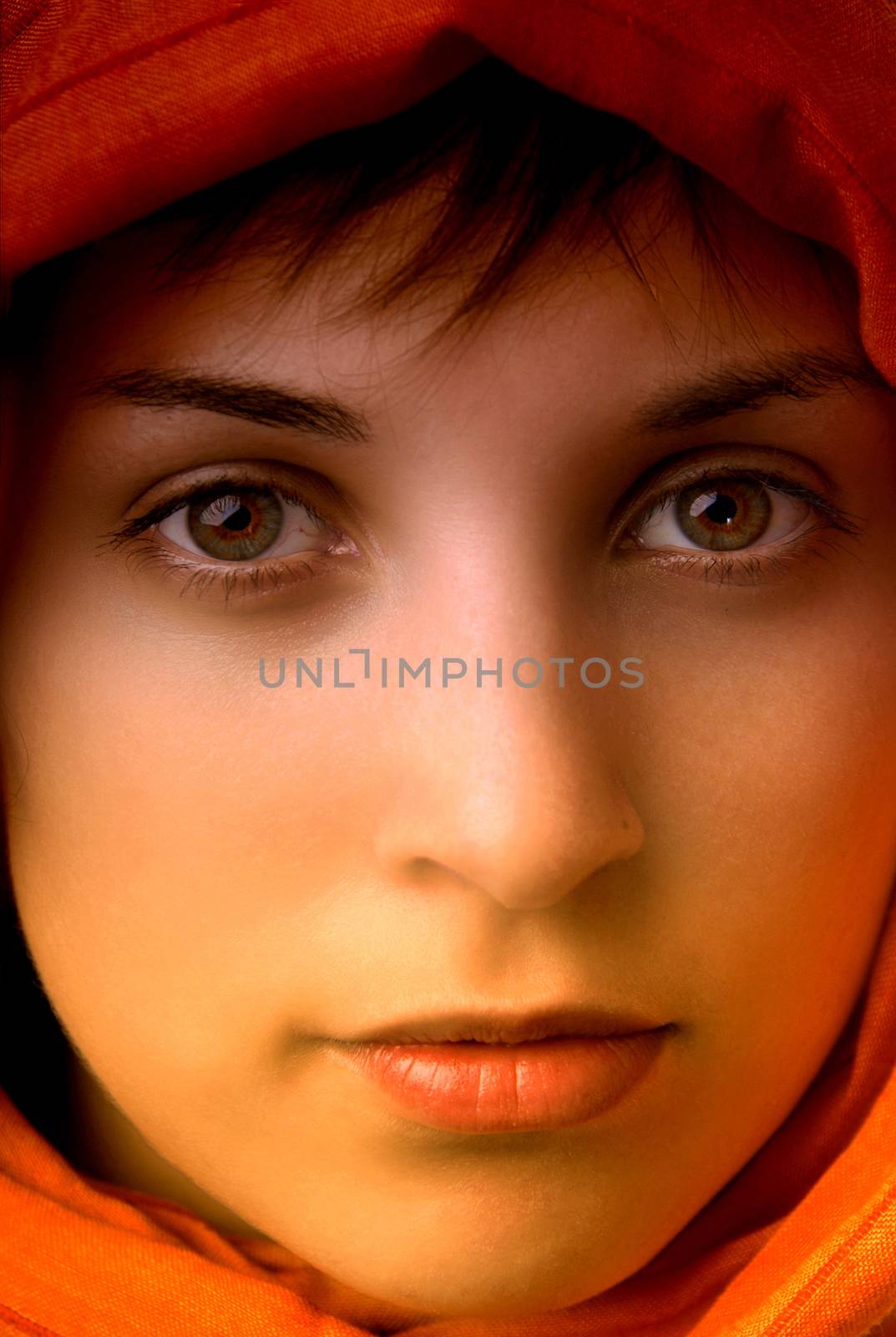 young woman close up portrait, studio picture